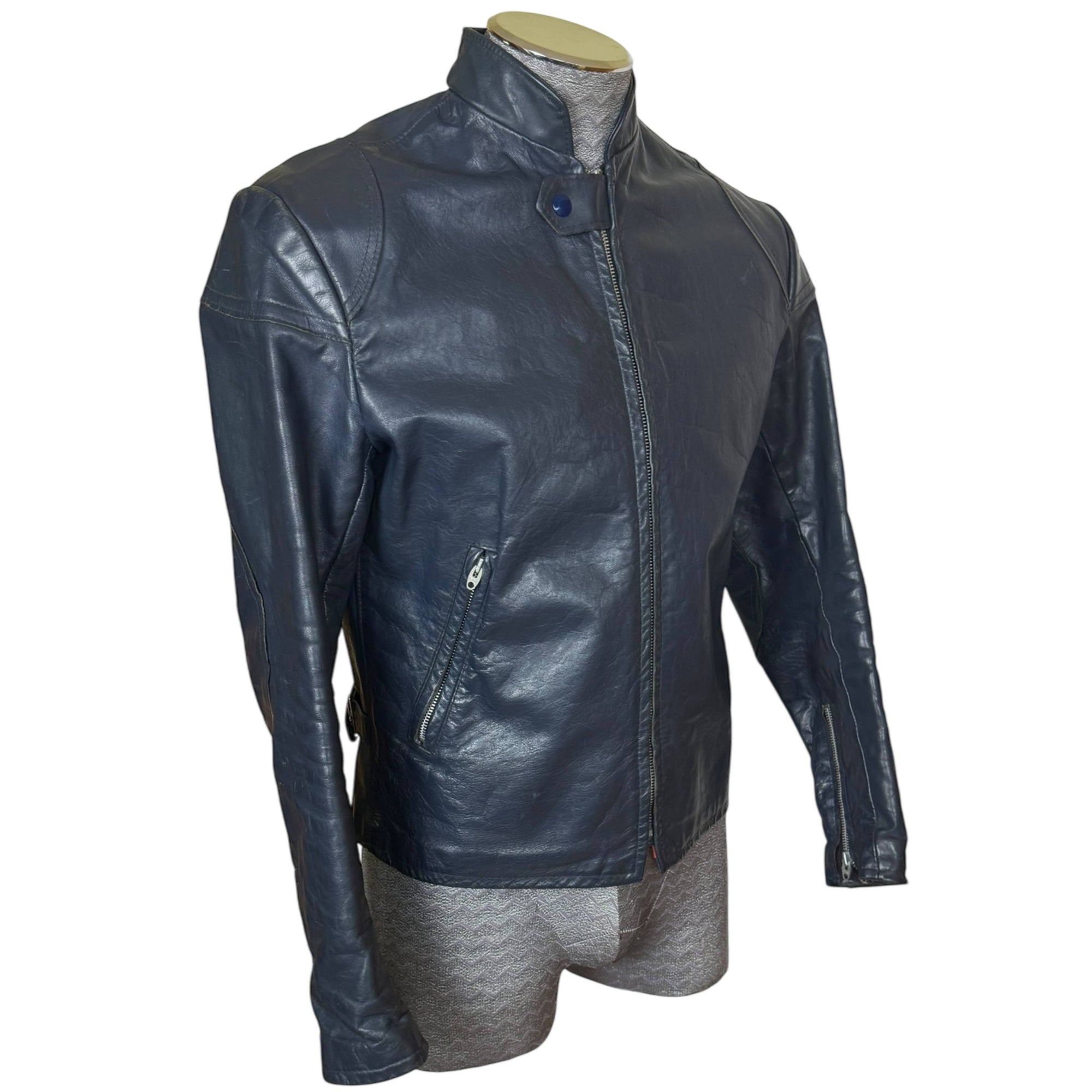 1960s Vintage Cafe Racer Jacket Blue Leather Brimaco Size S