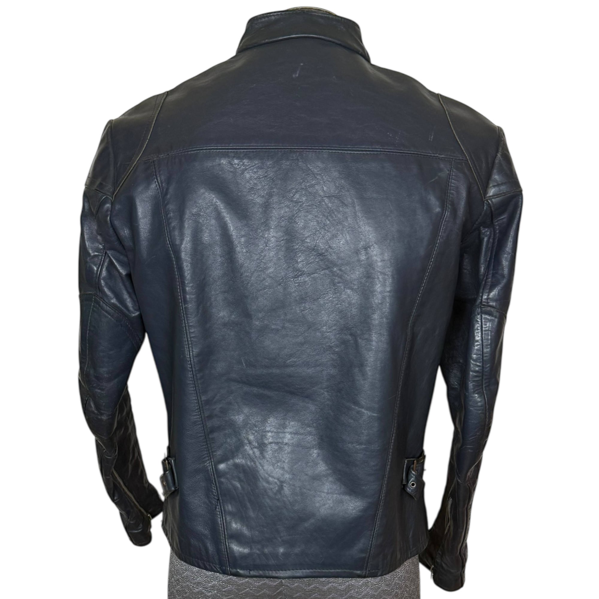 1960s Vintage Cafe Racer Jacket Blue Leather Brimaco Size S