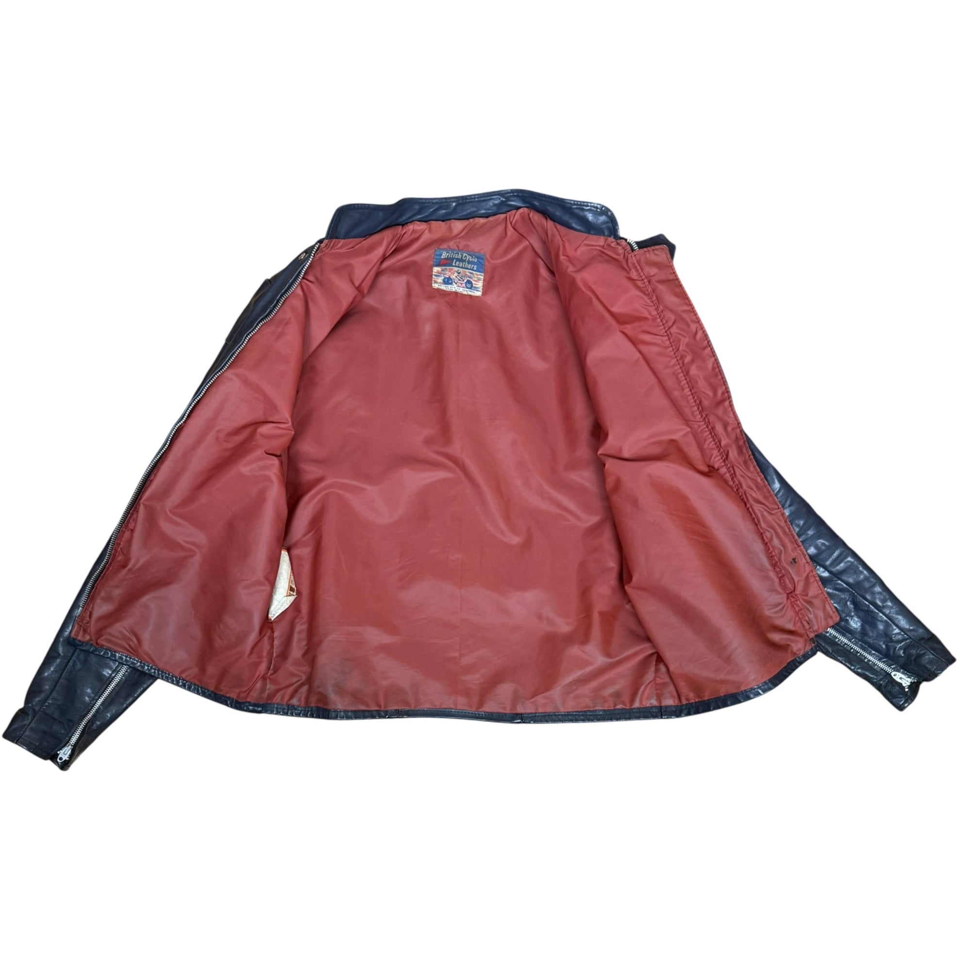 1960s Vintage Cafe Racer Jacket Blue Leather Brimaco Size S