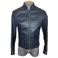 1960s Vintage Cafe Racer Jacket Blue Leather Brimaco Size S