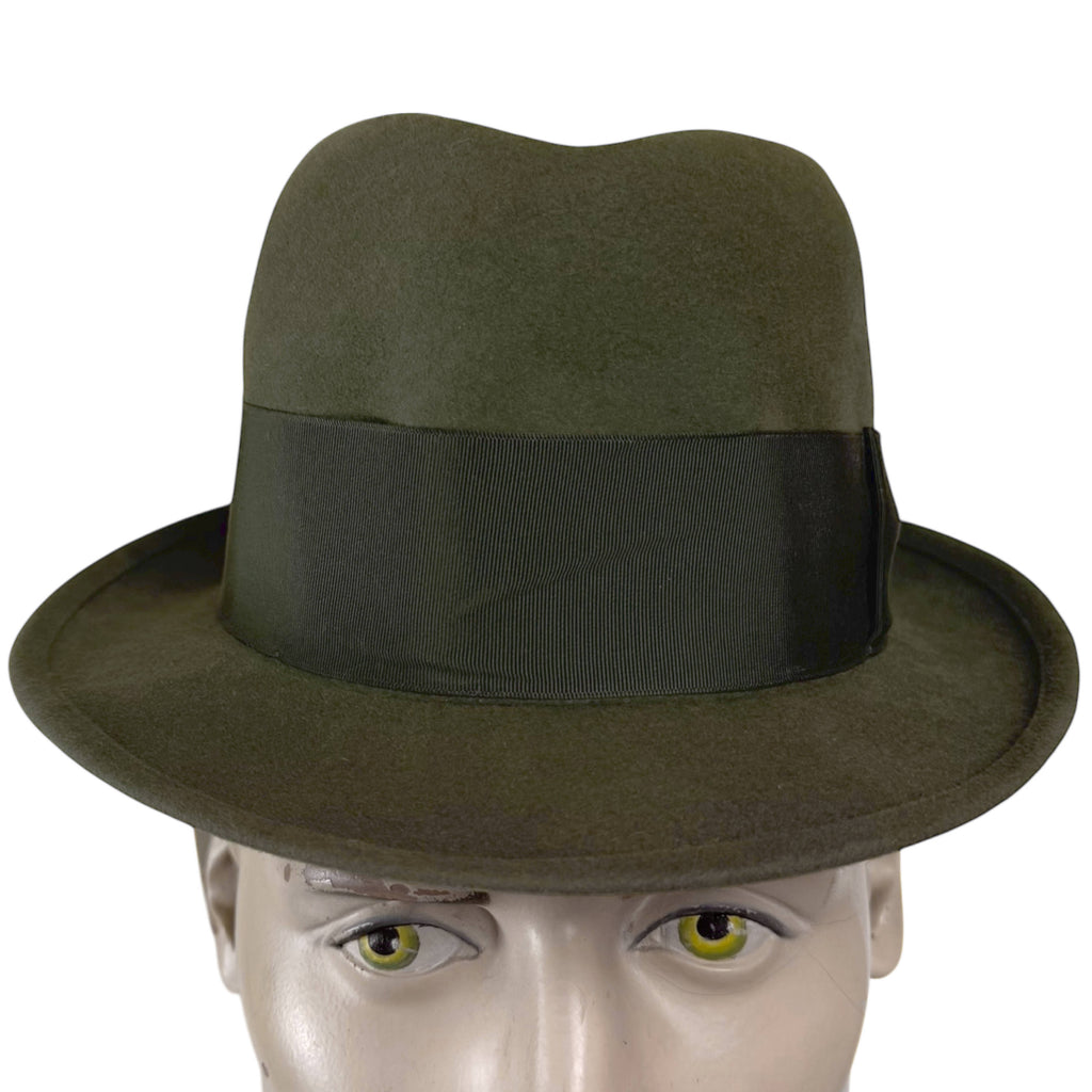 1920s Brock fur felt fedora green brown tone 1 3/4 inch brim Canadian vintage hat