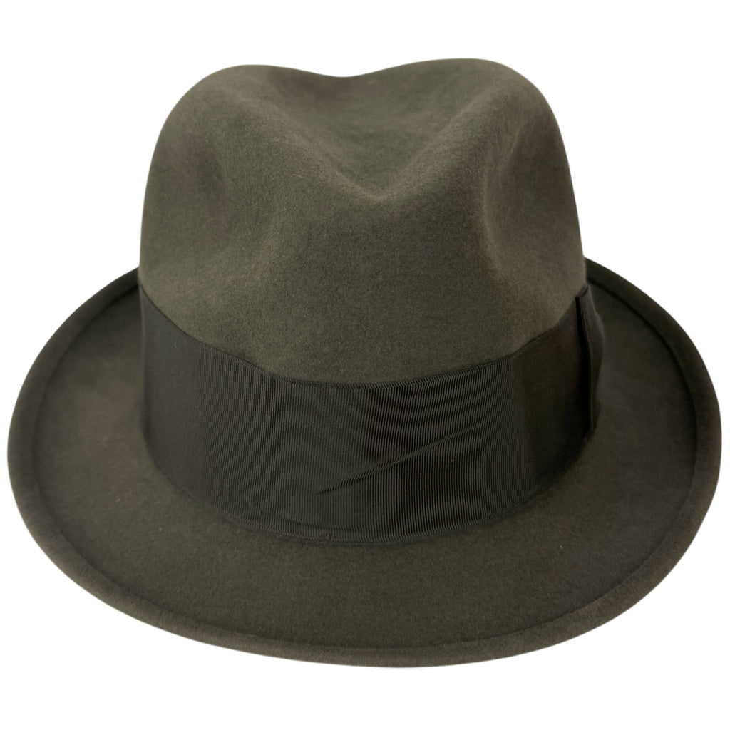 Top view 1920s Brock fur felt fedora olive brown tone
