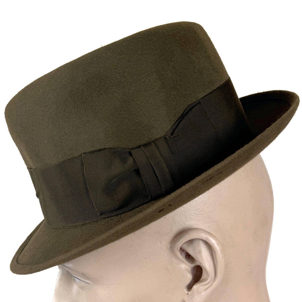Antique Brock fedora hat by Wolthausen Hat Co Brockville pre 1934 green brown fur felt size 6 5/8