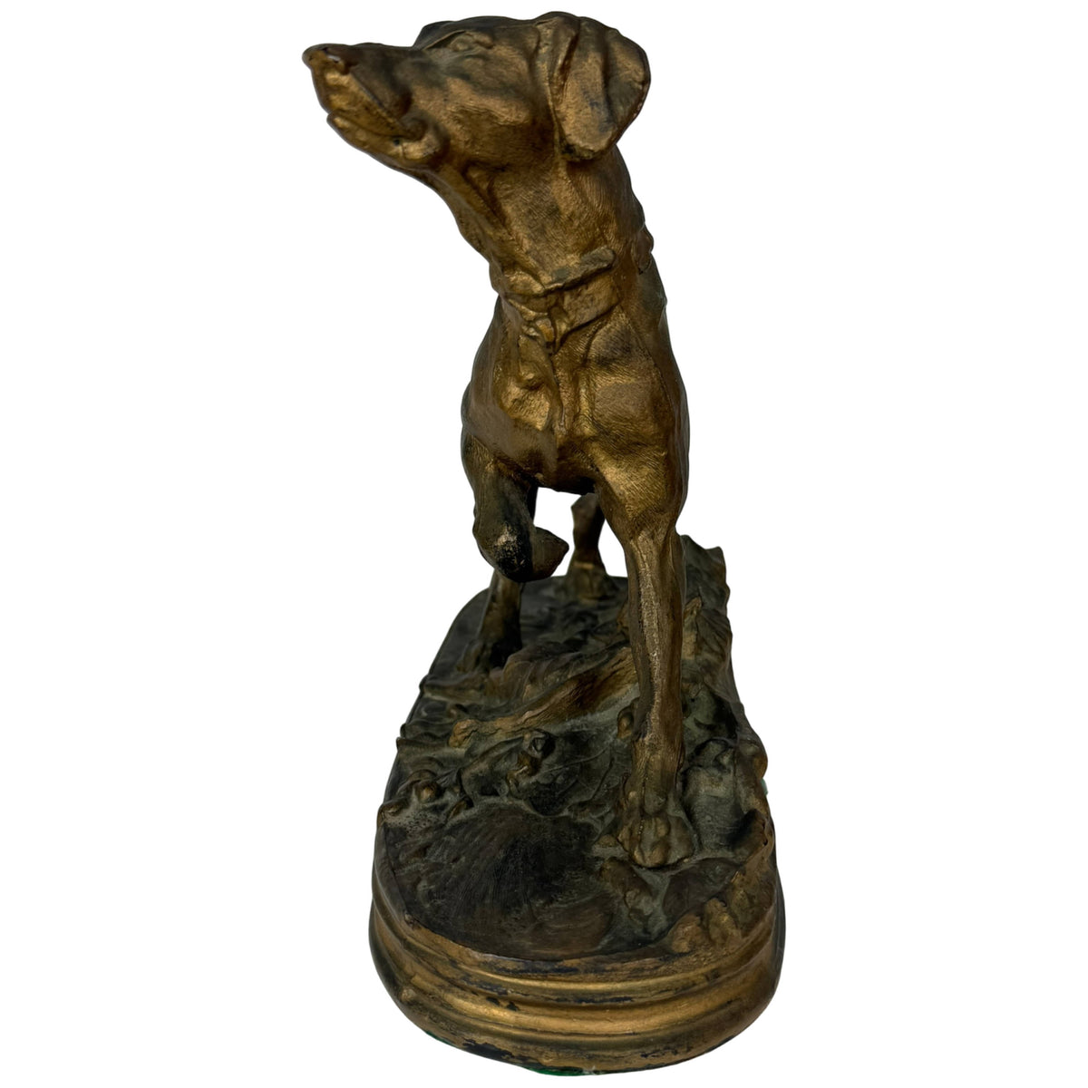 Circa 1900 pointer hunting dog spelter sculpture front view