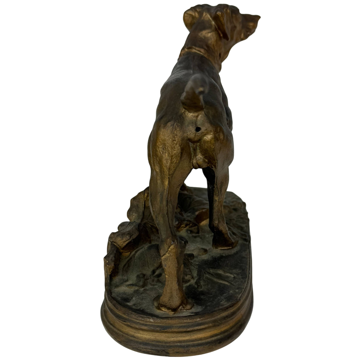 back view of Antique Marly pointer dog sculpture after Pierre-Jules Mêne