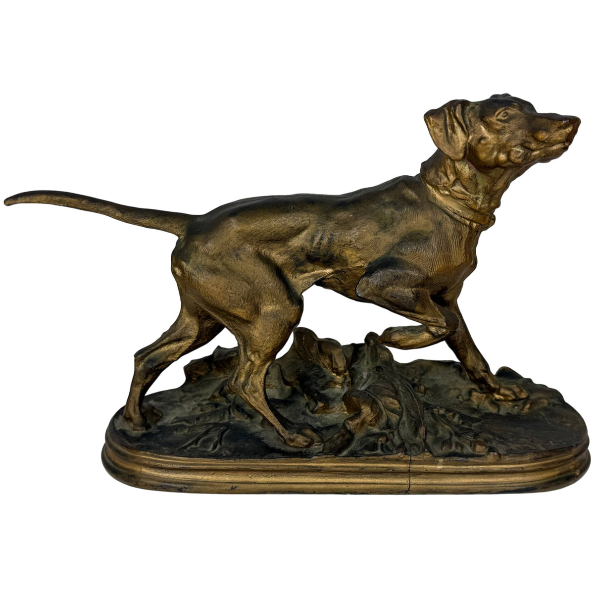 Antique bronzed spelter pointer dog sculpture after Pierre-Jules Mêne