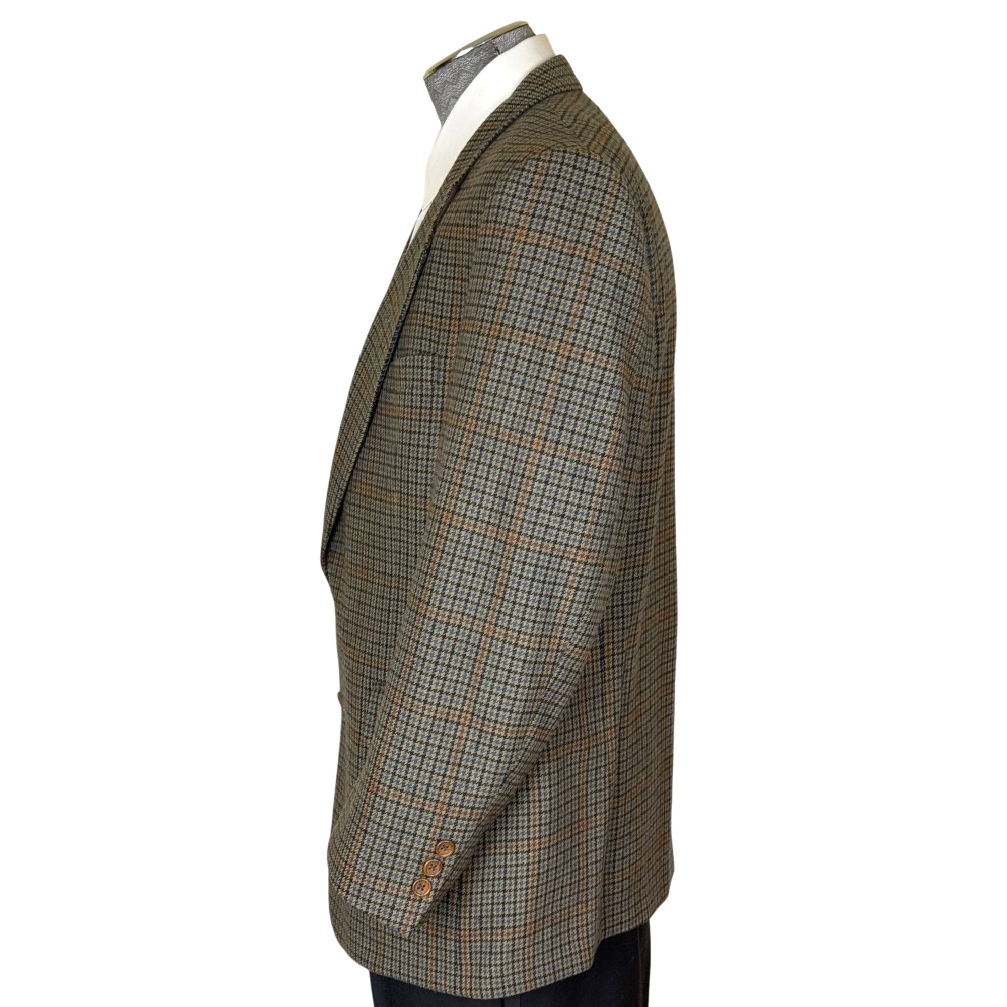 Side view of vintage Burberrys brown checked cashmere sport jacket