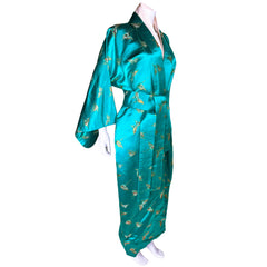 Vintage Silk Kimono Dressing Gown w Gold Butterflies Size L