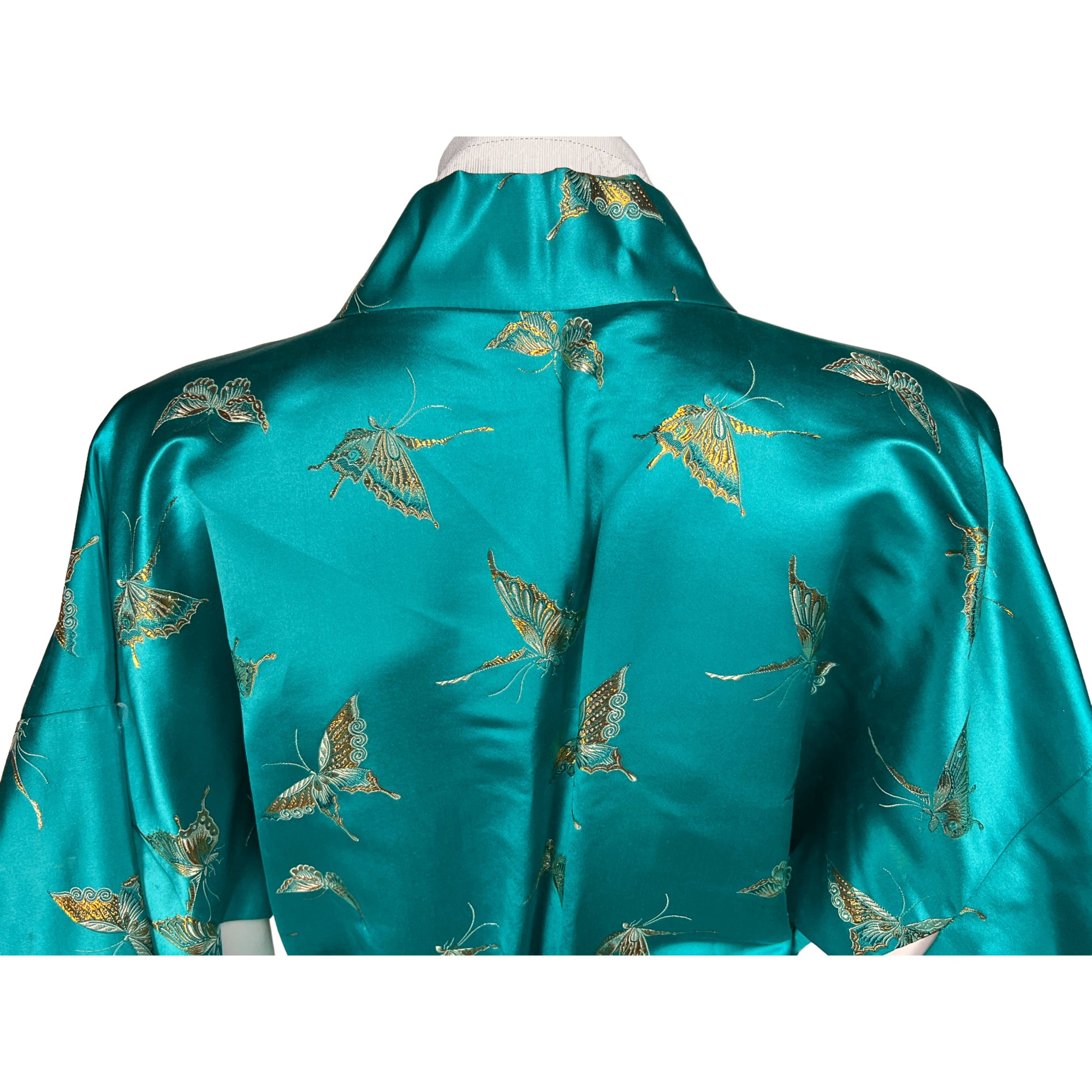 Vintage Silk Kimono Dressing Gown w Gold Butterflies Size L