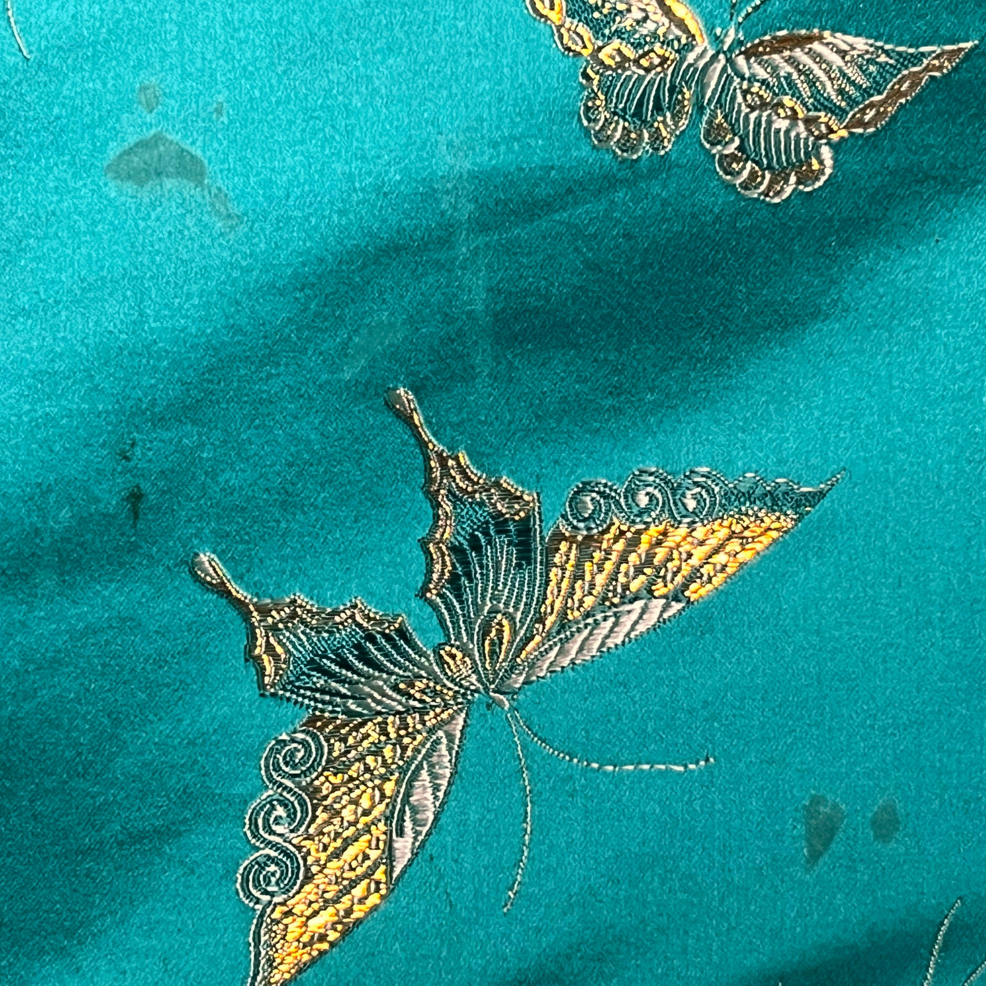 Vintage Silk Kimono Dressing Gown w Gold Butterflies Size L