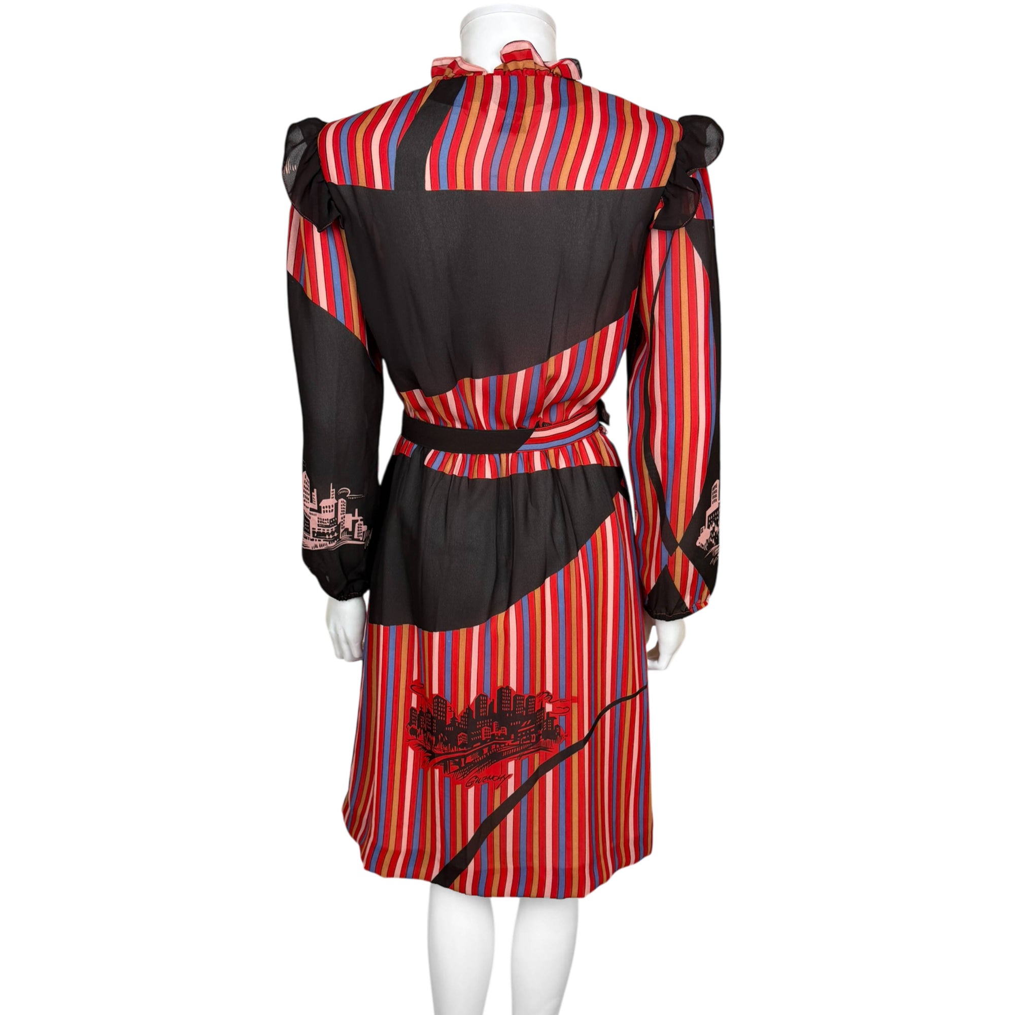Back view of Vintage Dress with Cityscape Print 
