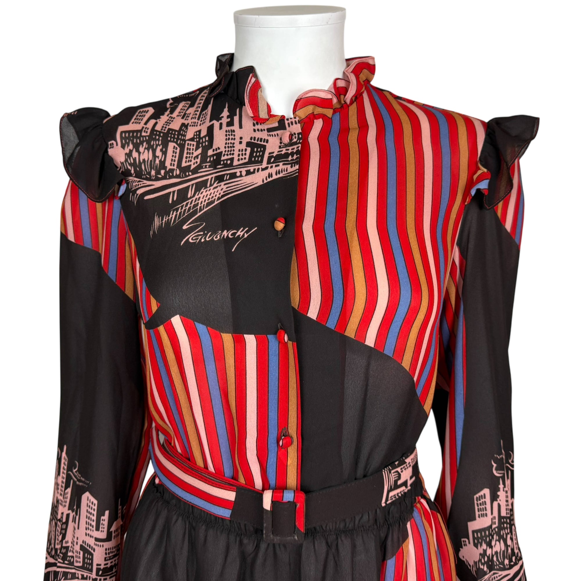 Close up of bodice of Vintage Sheer Chiffon 1970s Day Dress
