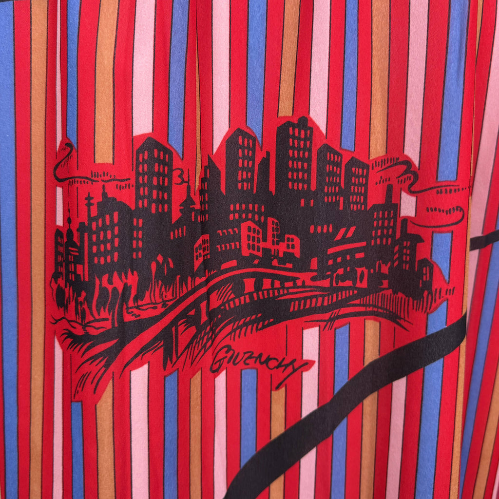 cityscape illustration on 70s day dress
