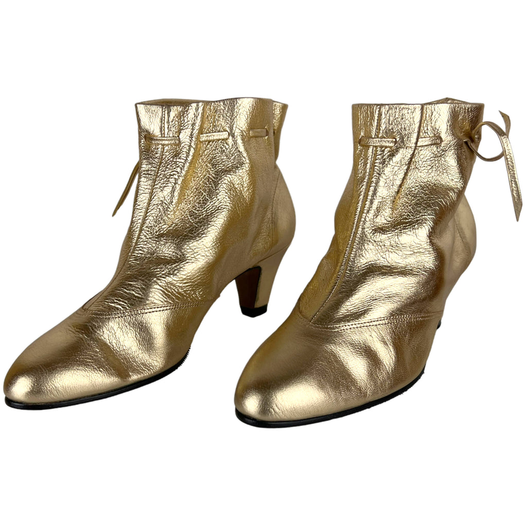 Vintage Unused 1960s Ankle Boots Gold Leather Booties 6 1/2