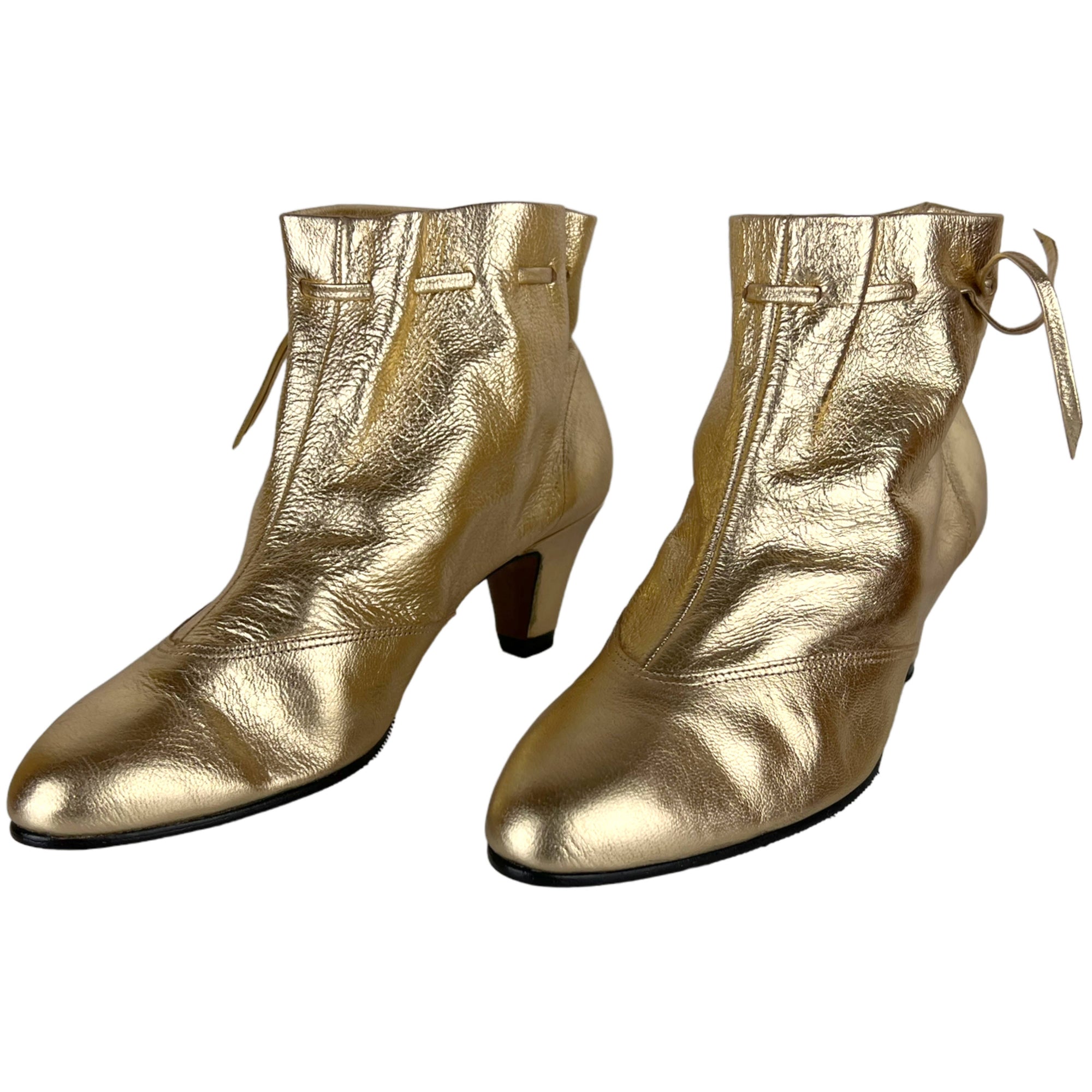 Vintage Unused 1960s Ankle Boots Gold Leather Booties 6 1/2