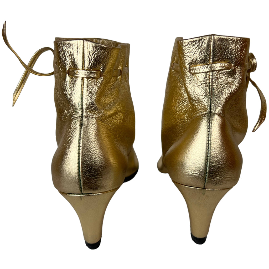 Vintage Unused 1960s Ankle Boots Gold Leather Booties 6 1/2