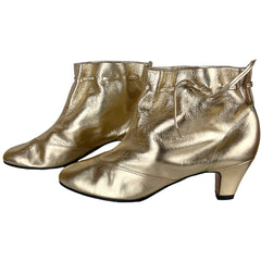 Vintage Unused 1960s Ankle Boots Gold Leather Booties 6 1/2