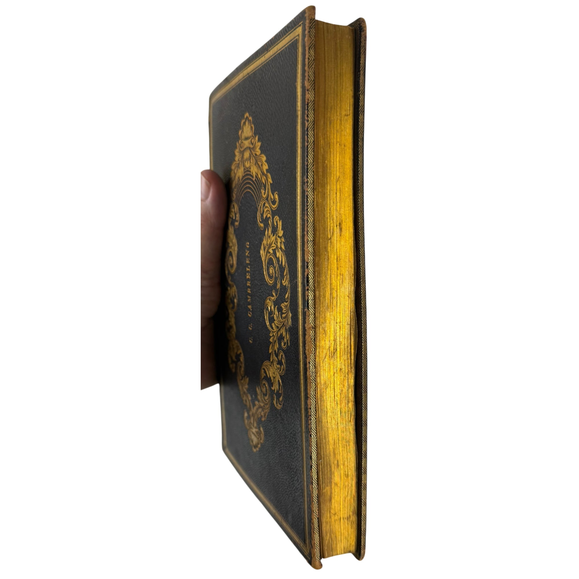 gilt edges with Gilt-stamped Cambreleng name on original leather binding