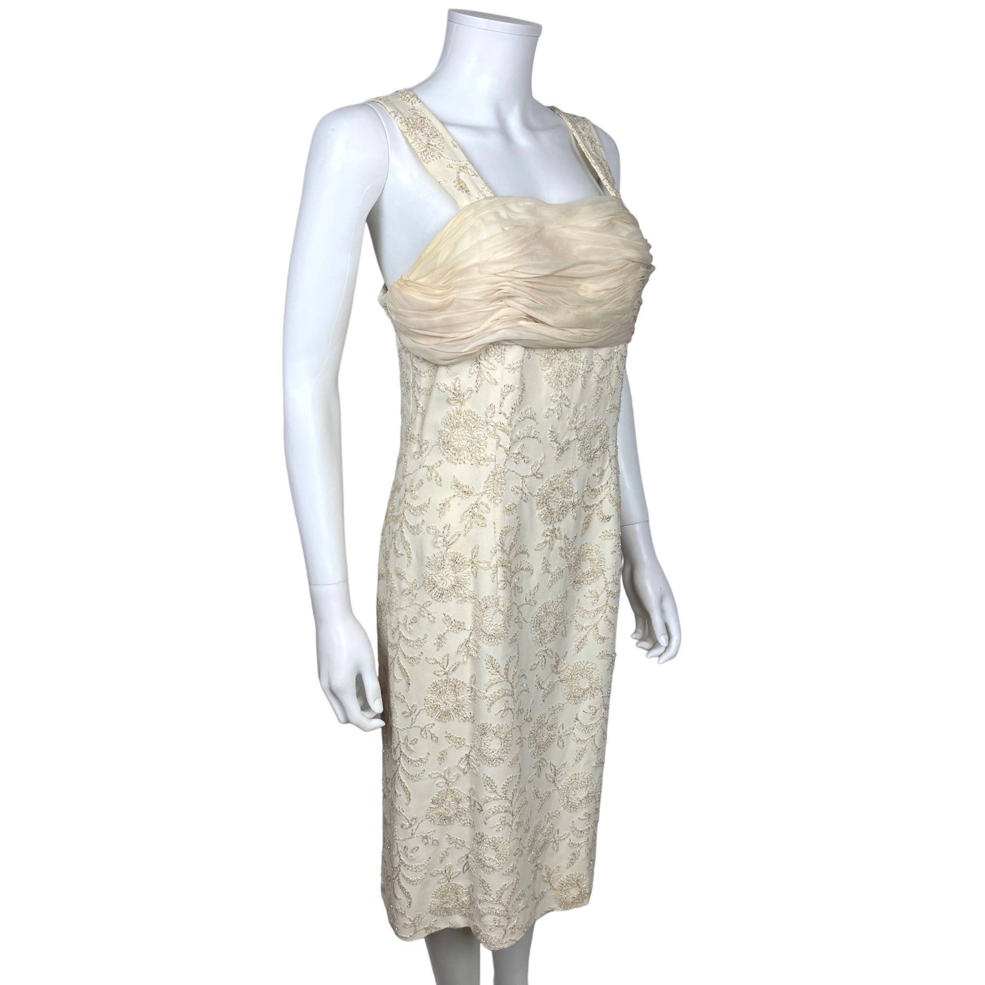 Vintage 1950s Cocktail Dress Embroidered Silk Crepe Cameo NY