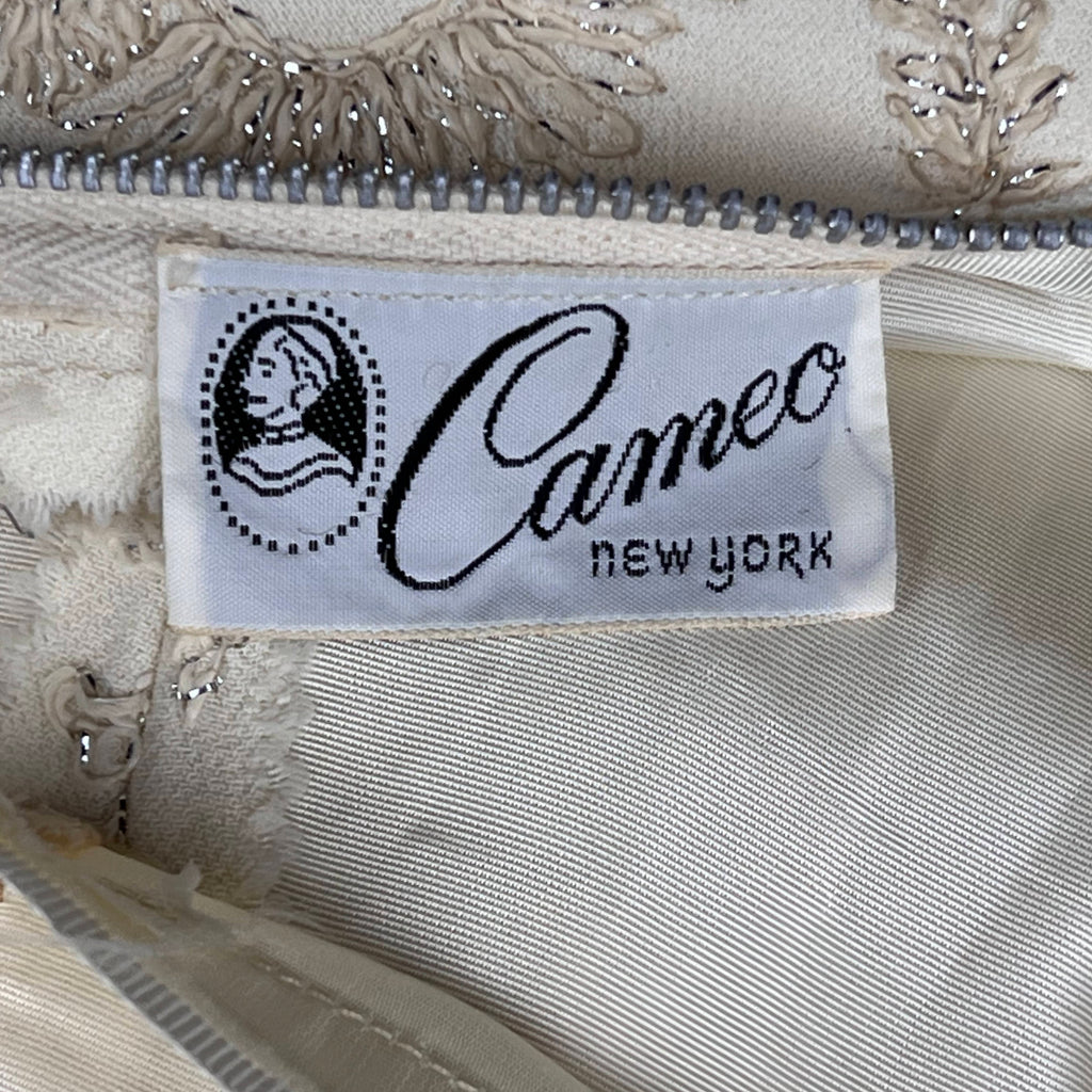 Vintage 1950s Cocktail Dress Embroidered Silk Crepe Cameo NY