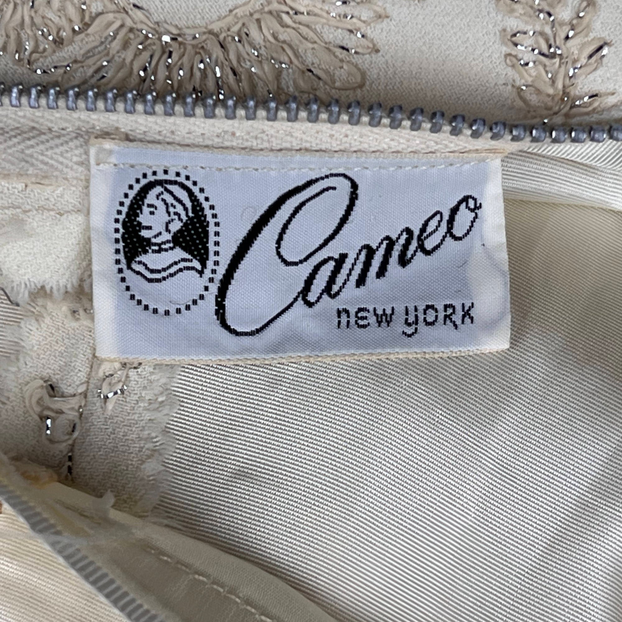 Vintage 1950s Cocktail Dress Embroidered Silk Crepe Cameo NY
