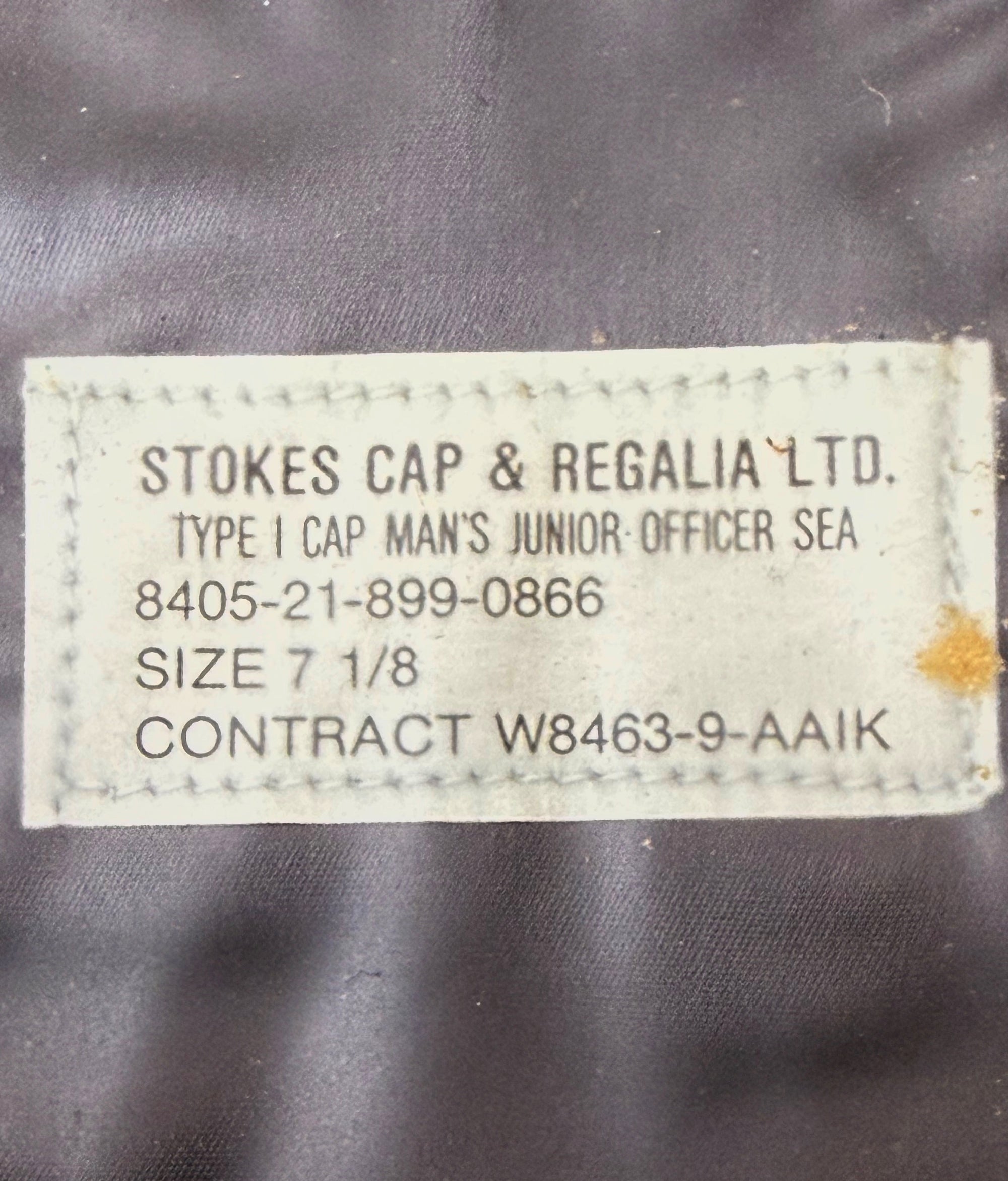 stokes cap & regalia label junior officer sea