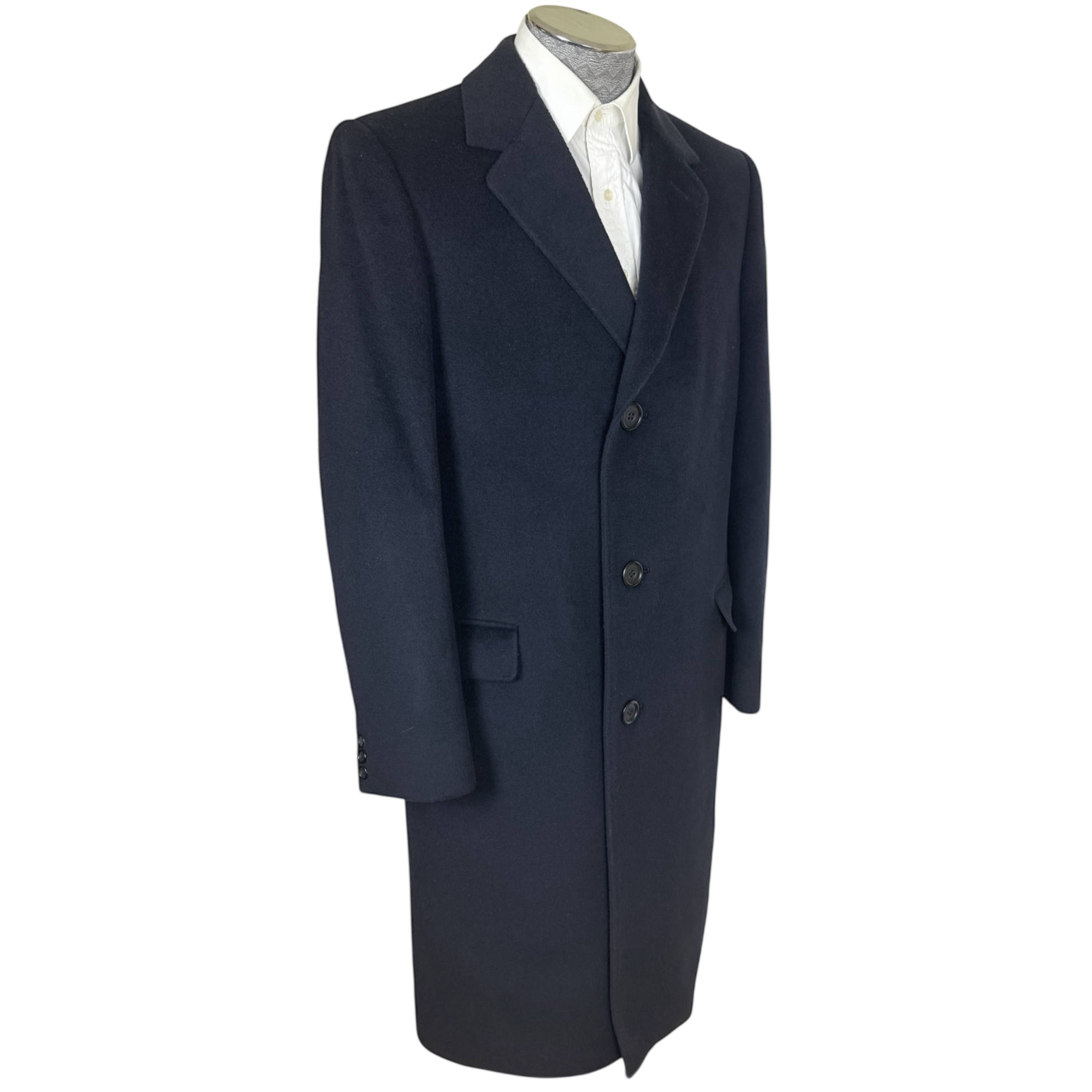 1970s Vintage Aquascutum Overcoat Navy Cashmere Blend Sz 40R