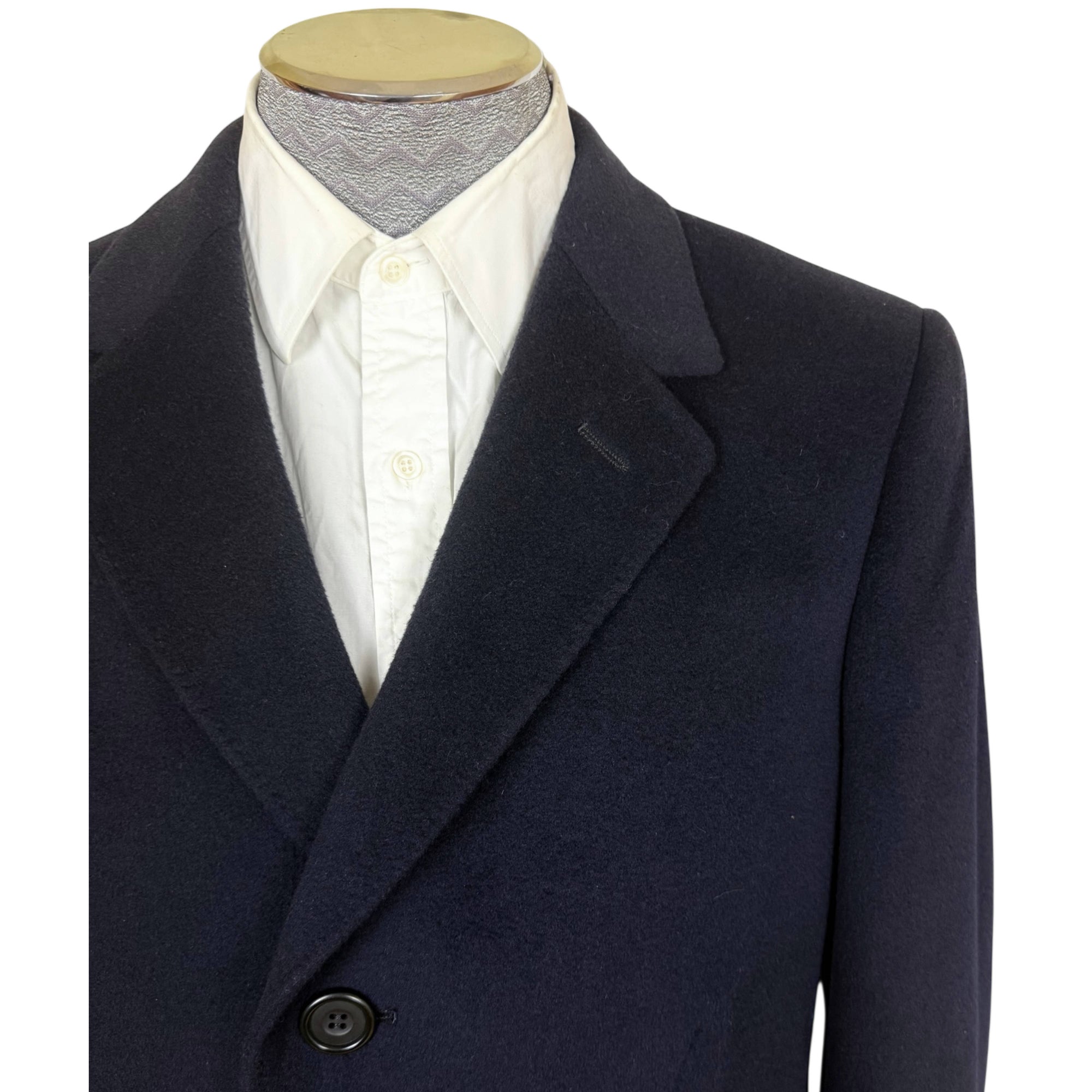 1970s Vintage Aquascutum Overcoat Navy Cashmere Blend Sz 40R