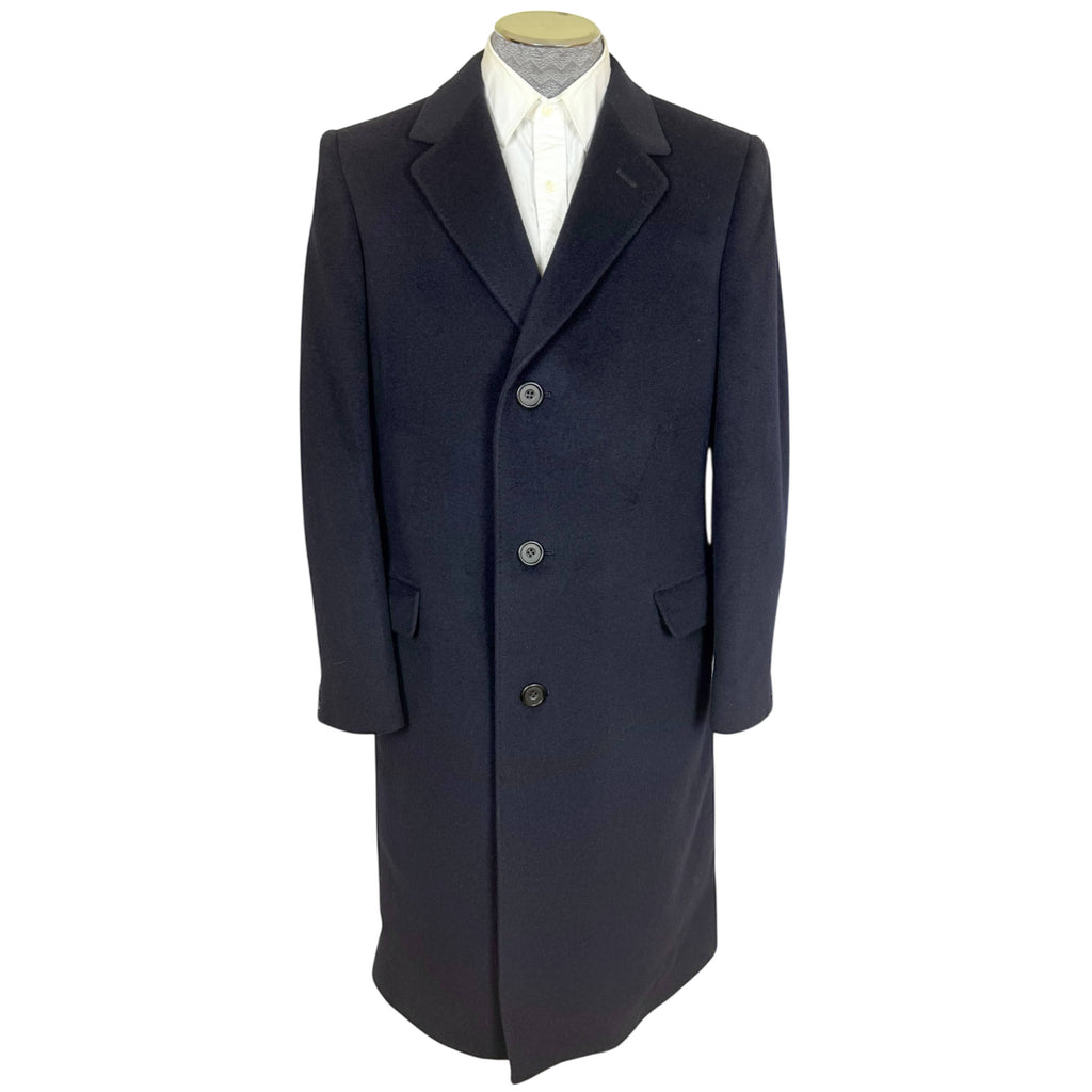 1970s Vintage Aquascutum Overcoat Navy Cashmere Blend Sz 40R