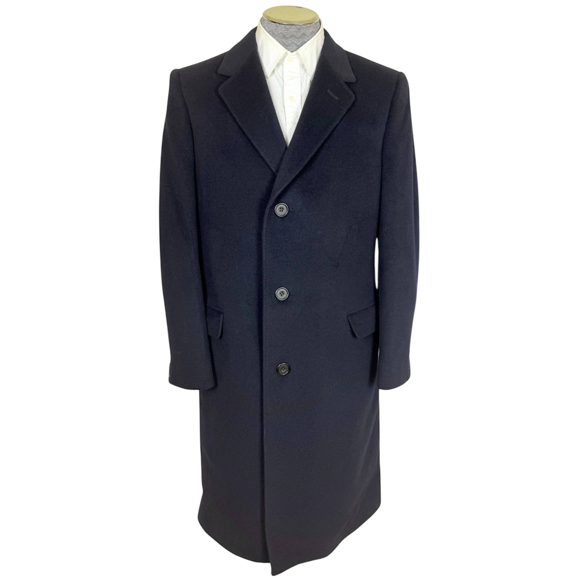 1970s Vintage Aquascutum Overcoat Navy Cashmere Blend Sz 40R