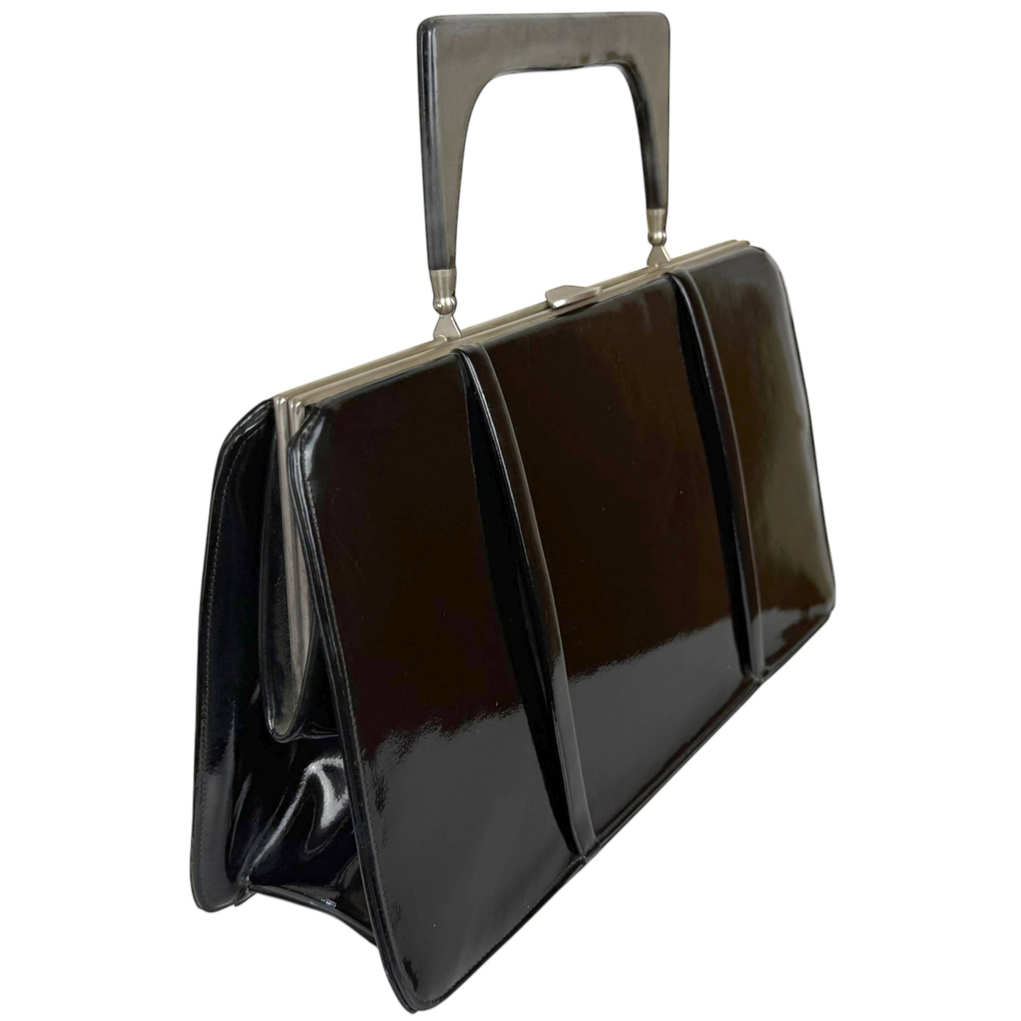 Vintage 1960s Handbag Capri Handbags Montreal Black Vinyl with Pearlescent Handle