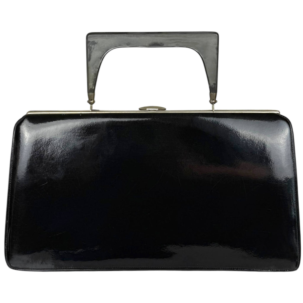 Vintage 1960s Handbag Capri Handbags Montreal Black Vinyl with Pearlescent Handle