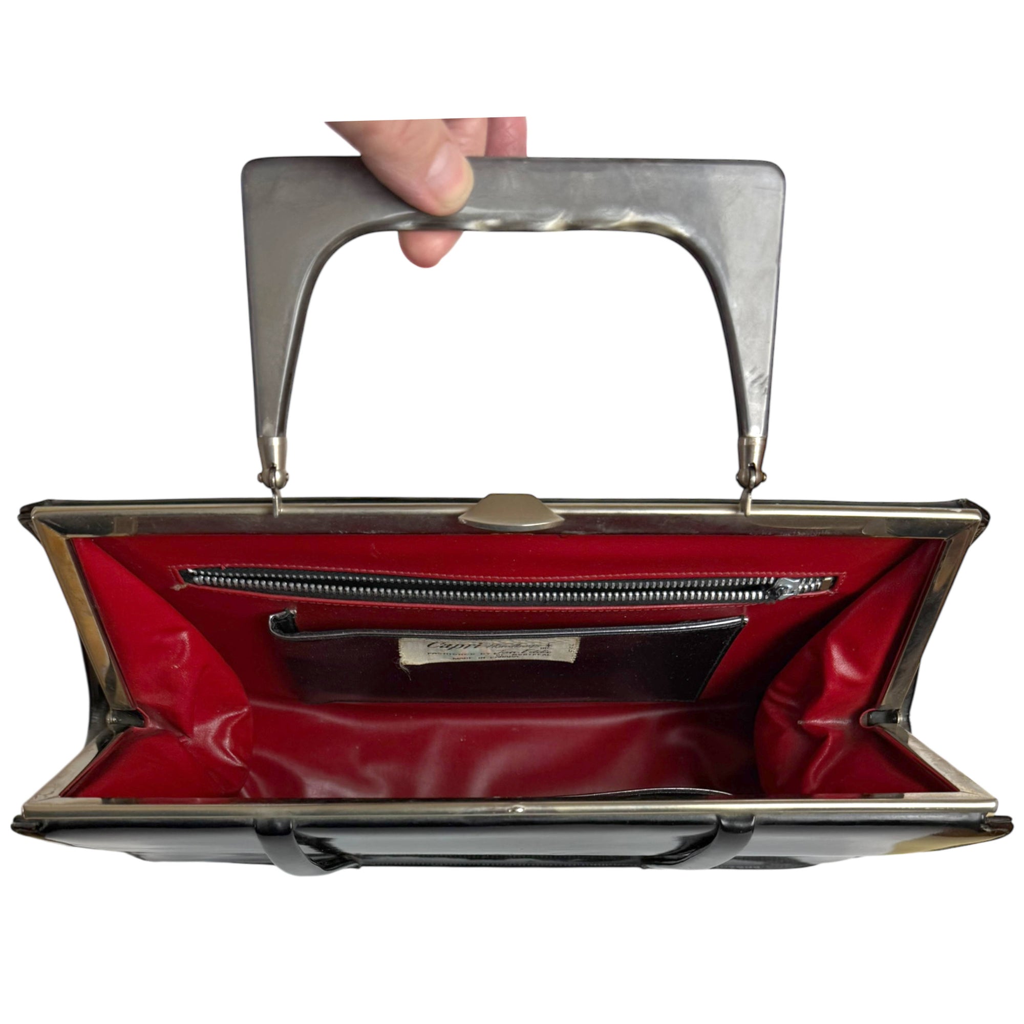 Vintage 1960s Handbag Capri Handbags Montreal Black Vinyl with Pearlescent Handle