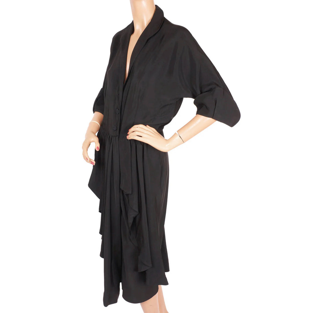 Vintage 1950s Ceil Chapman Black Silk Faille Cocktail Dress Size M