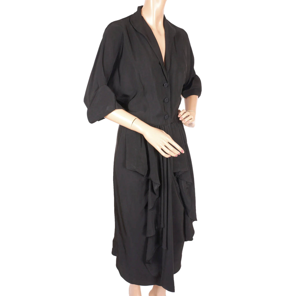 Vintage 1950s Ceil Chapman Black Silk Faille Cocktail Dress Size M