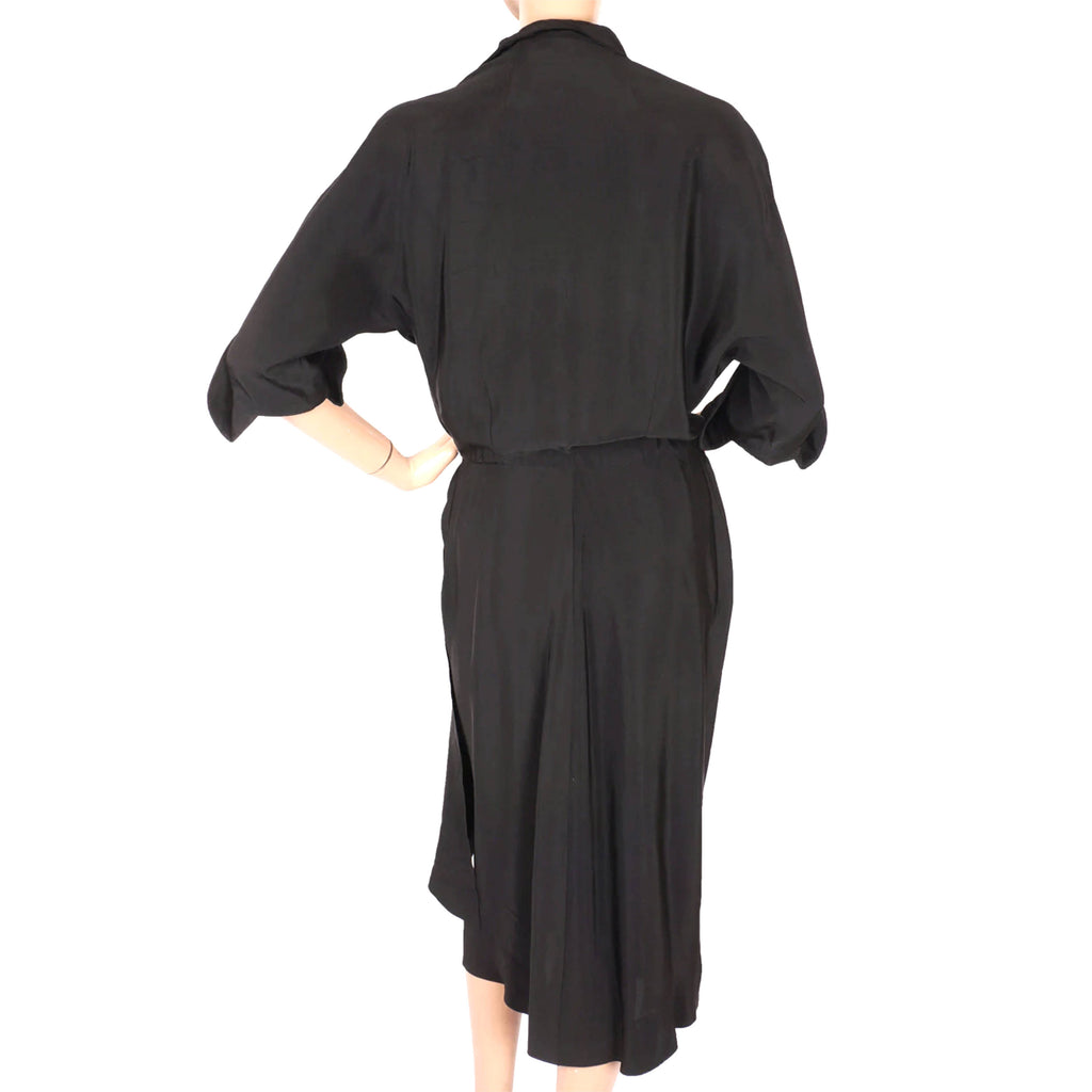 Vintage 1950s Ceil Chapman Black Silk Faille Cocktail Dress Size M