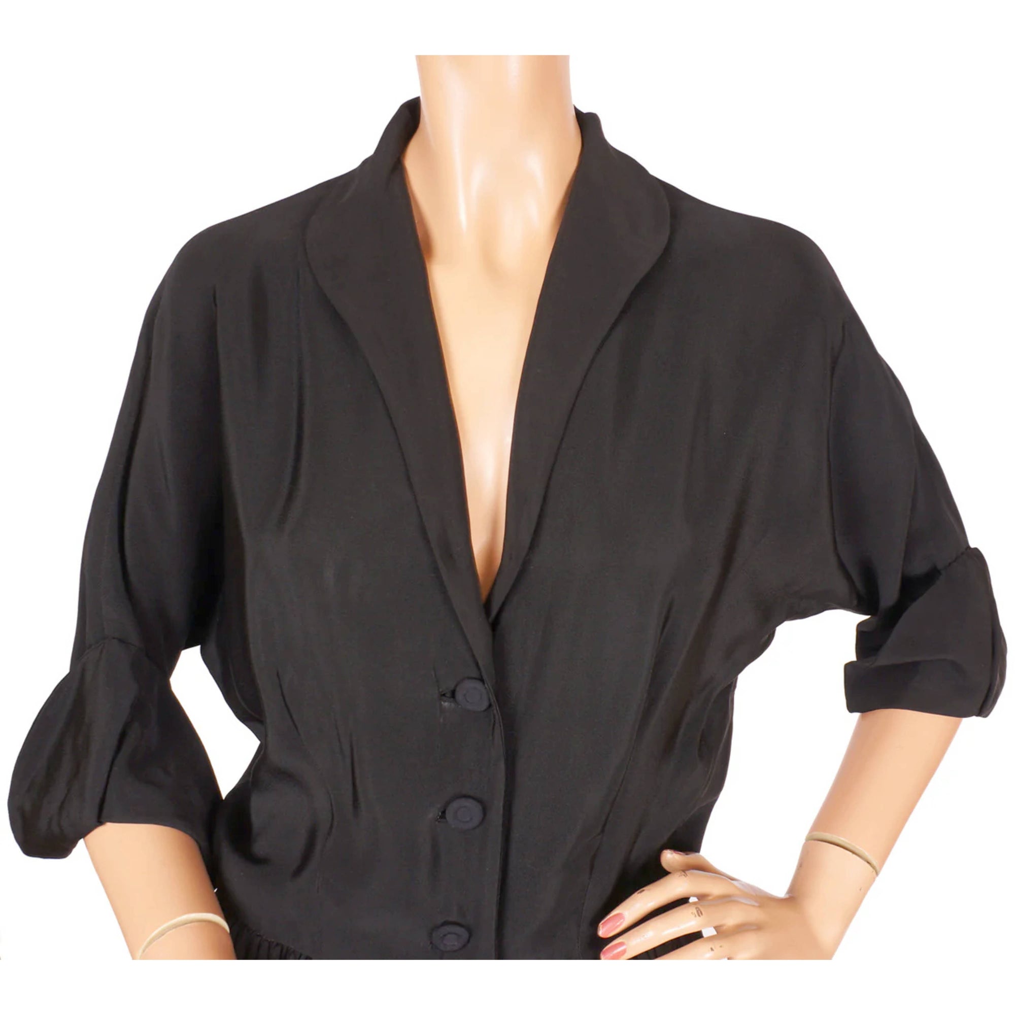 Vintage 1950s Ceil Chapman Black Silk Faille Cocktail Dress Size M