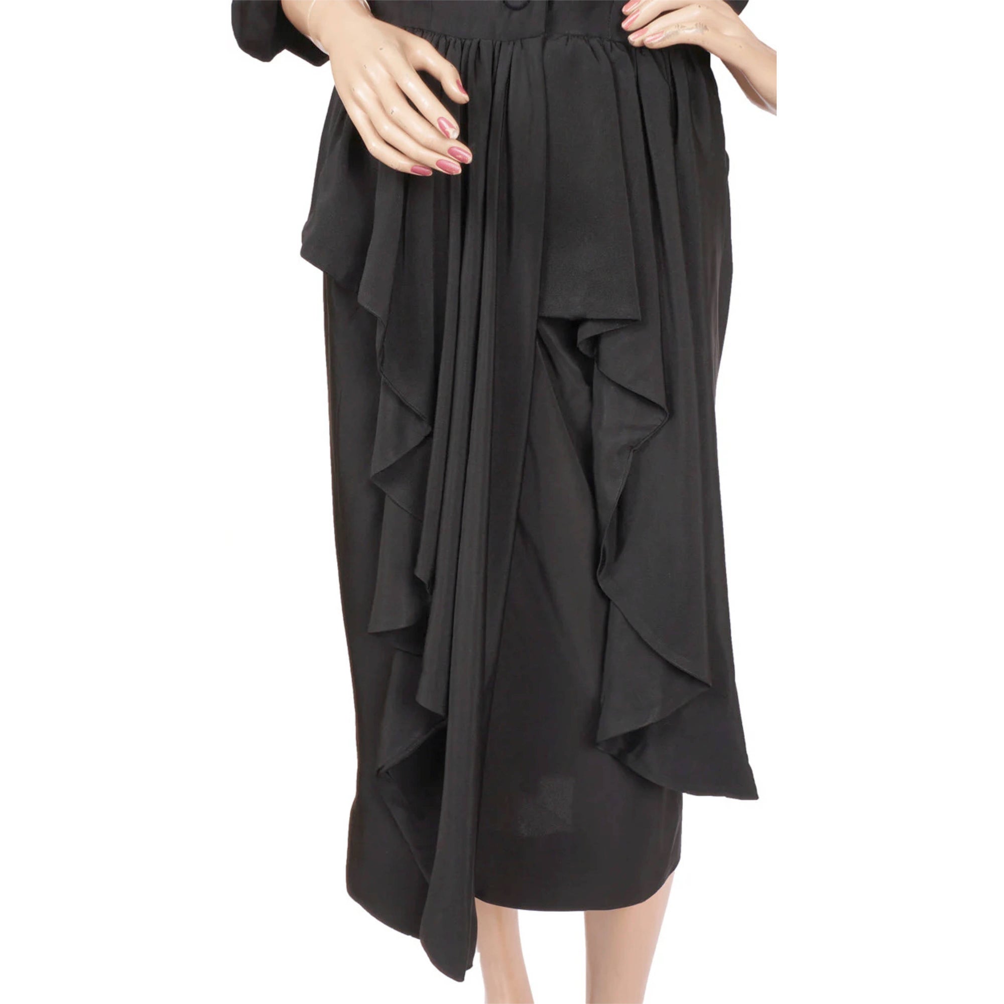 Vintage 1950s Ceil Chapman Black Silk Faille Cocktail Dress Size M