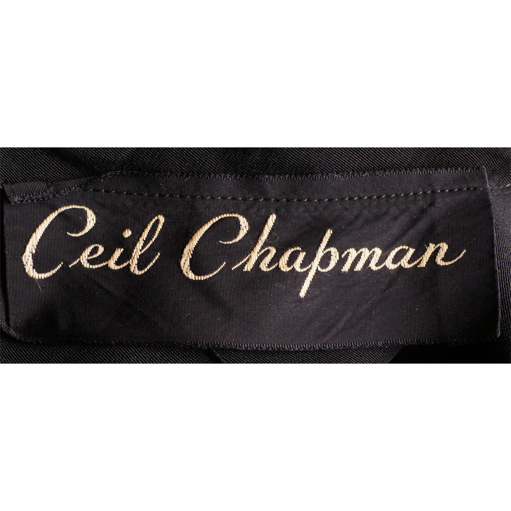 Vintage 1950s Ceil Chapman Black Silk Faille Cocktail Dress Size M