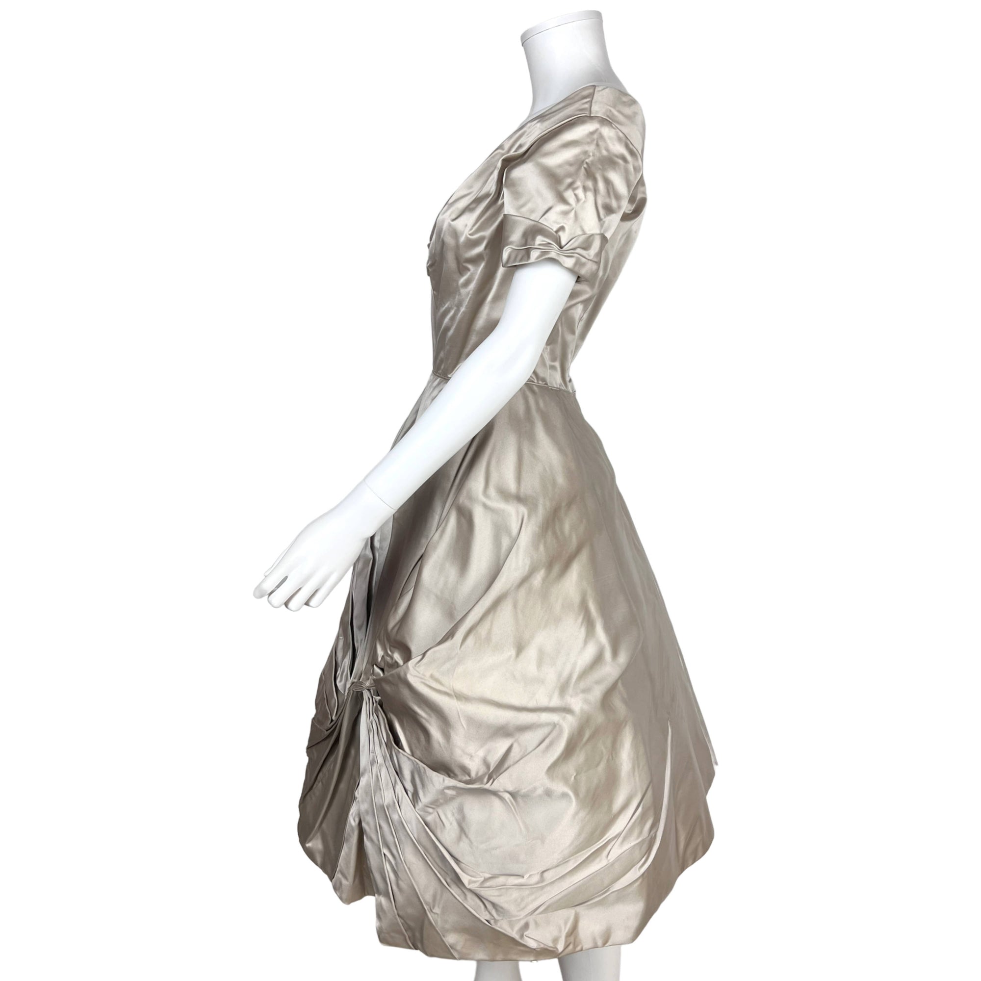 Vintage 1950s Ceil Chapman Dress Taupe Silk Size M