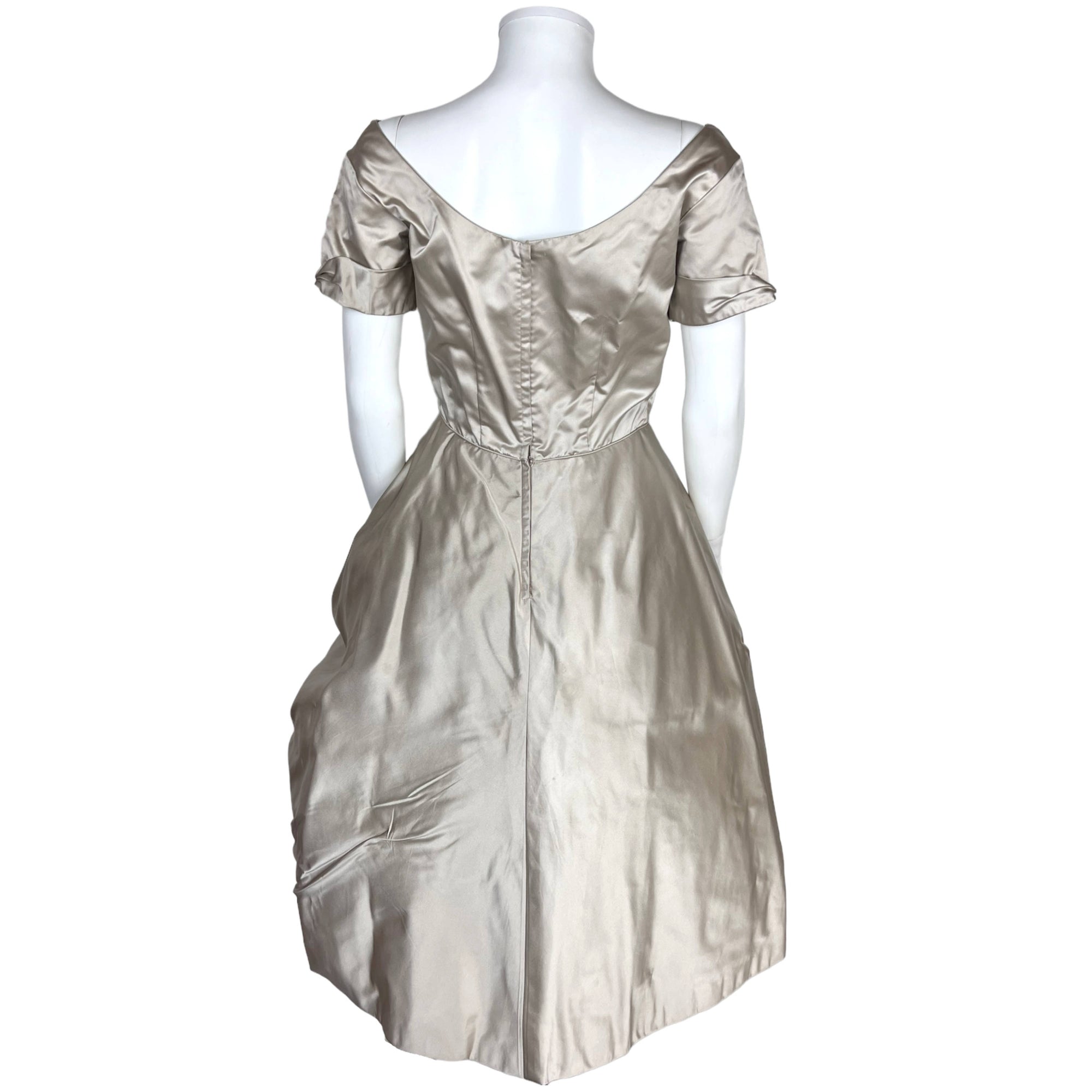Vintage 1950s Ceil Chapman Dress Taupe Silk Size M