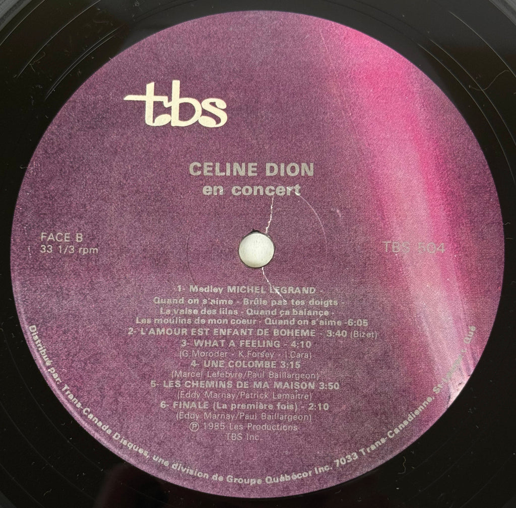 Céline Dion En Concert vinyl Side B label