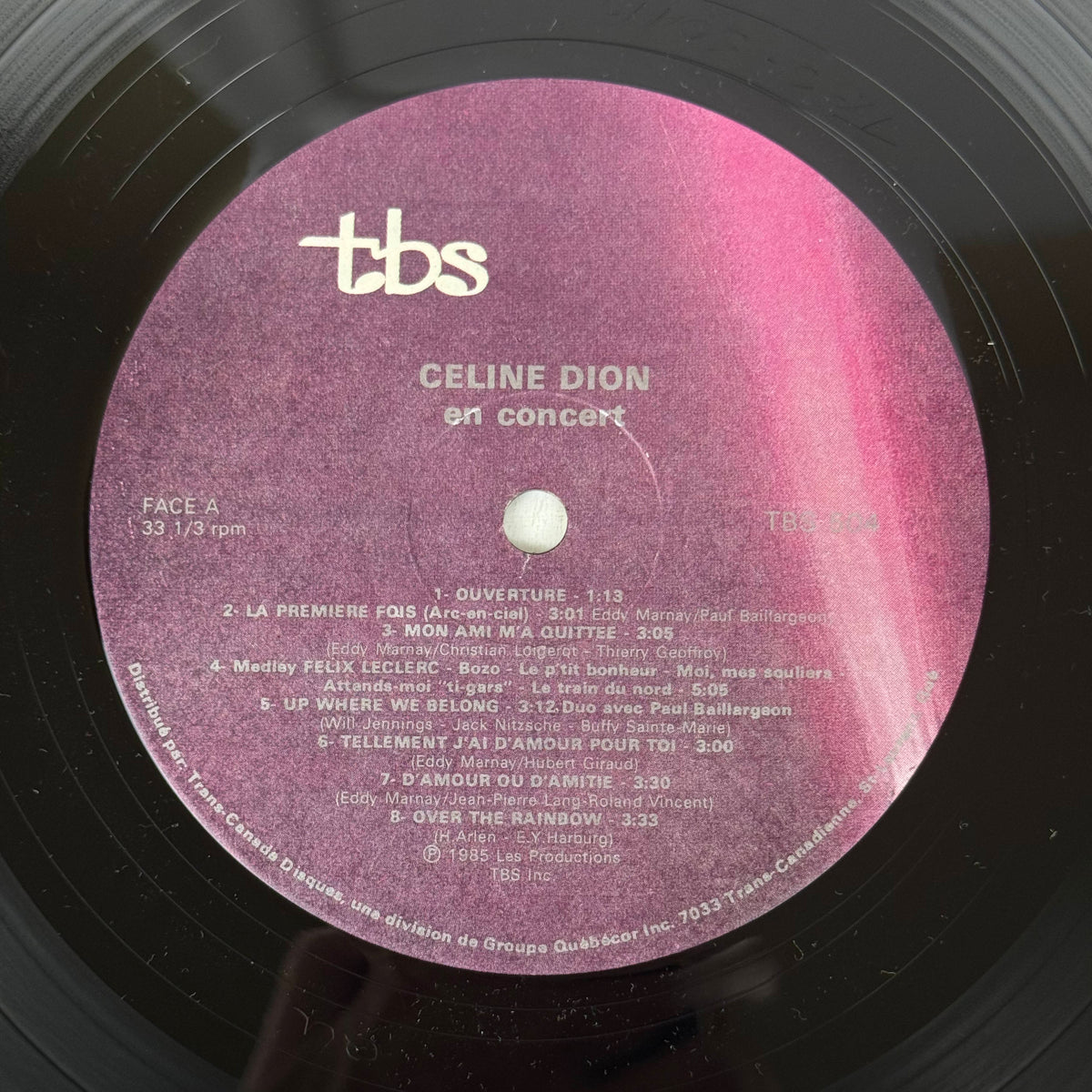 Céline Dion En Concert vinyl Side A label