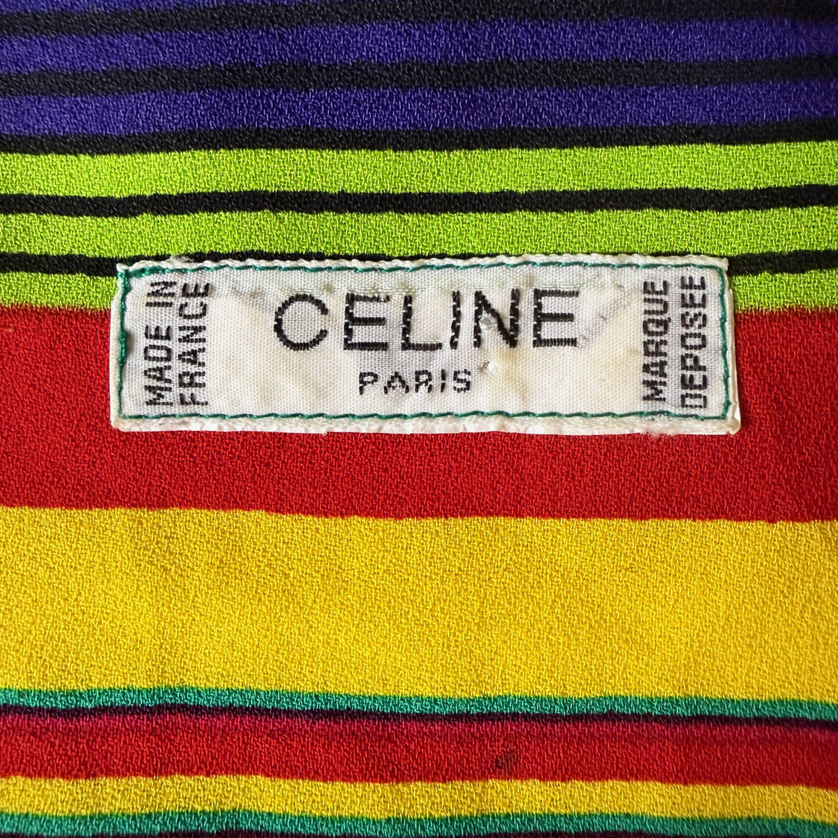 Original CELINE PARIS MADE IN FRANCE MARQUE DÉPOSÉE designer label on vintage 1980s shirt dress