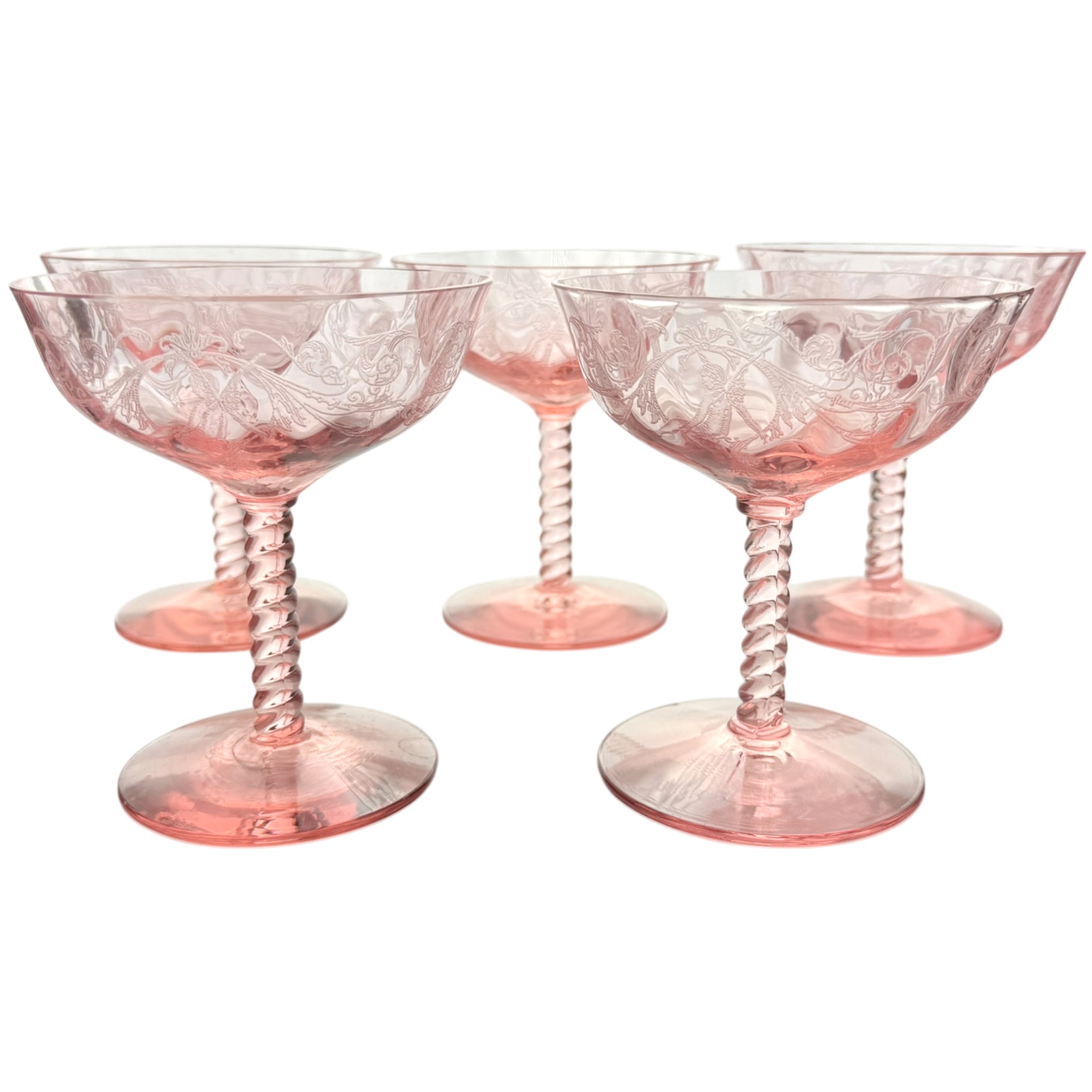 5 morgan etch glass stems with fairy motif