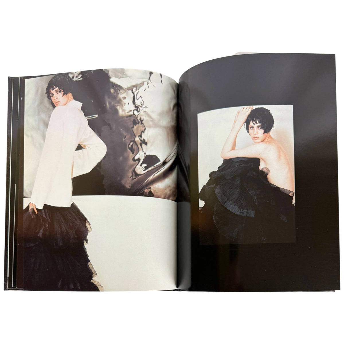 Chanel Fall Winter 1998 white jacket and black evening skirt fashion photography
