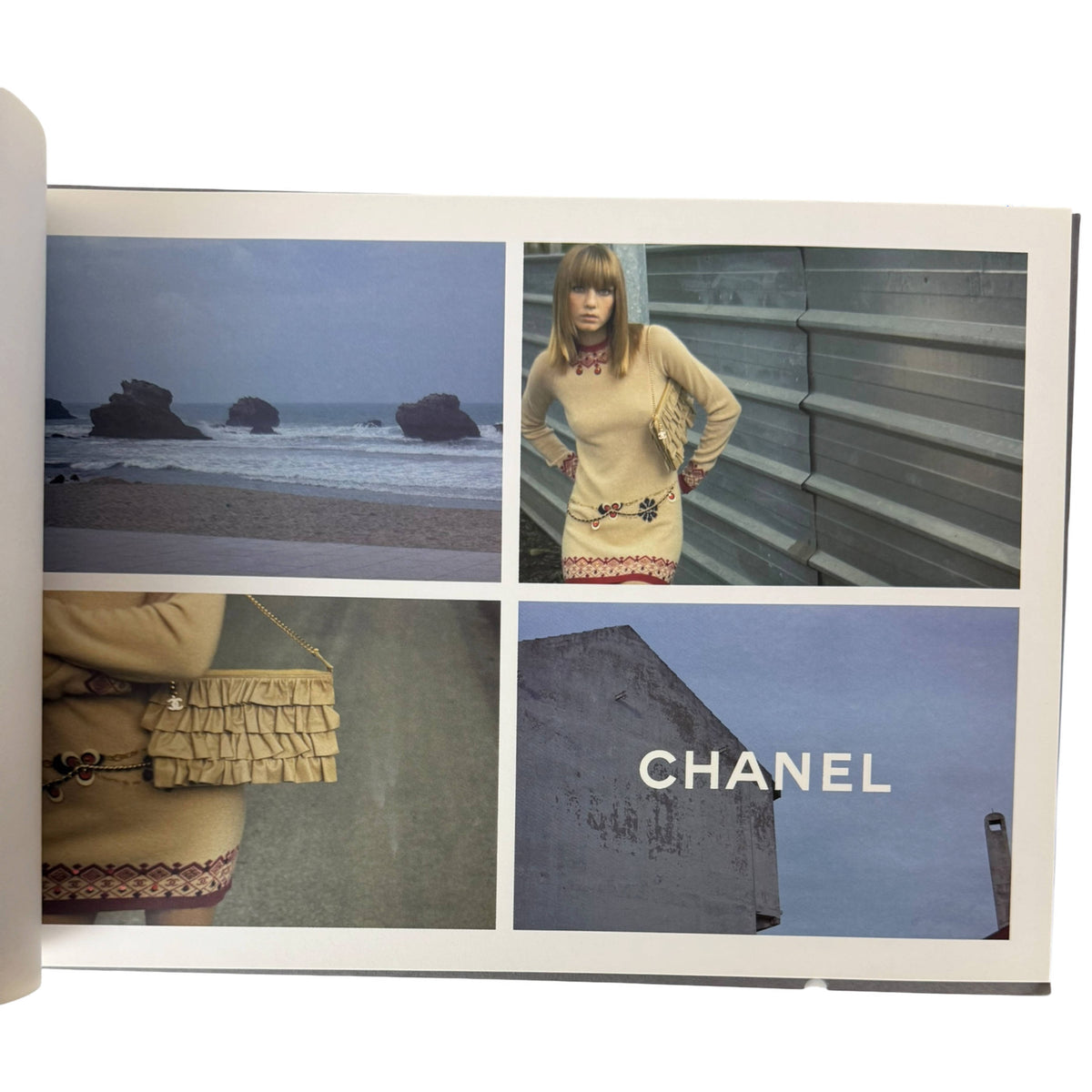 Chanel Fall Winter 2001 Karl Lagerfeld photography knit dress and ruffled handbag