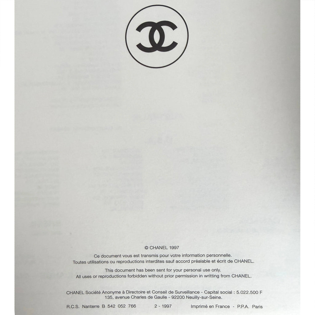 Chanel Boutique Collection Croisière 1998 lookbook copyright page 1997