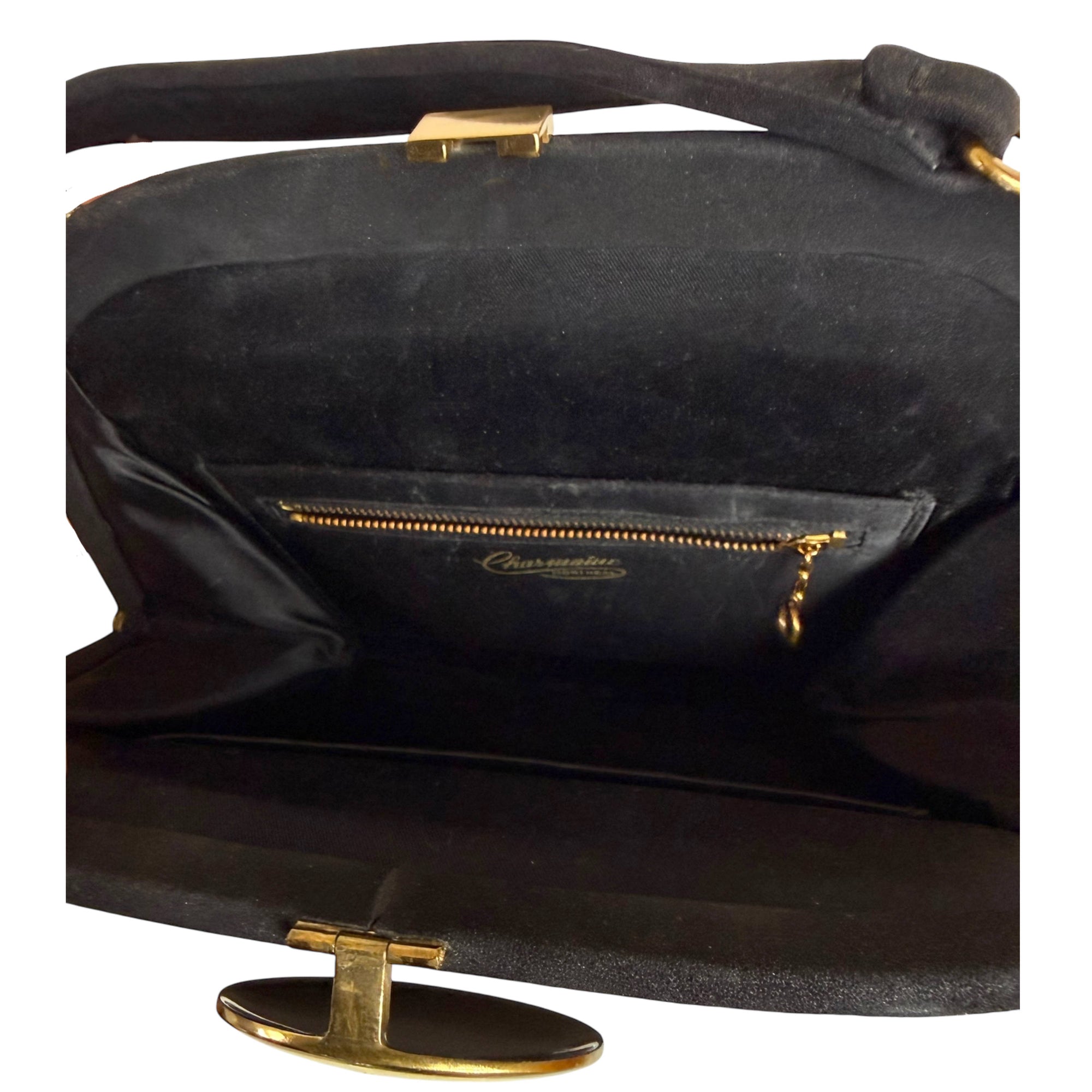 Vintage 1950s Handbag Suede-Finish w Gilt Floral Clasp Charmaine Montreal