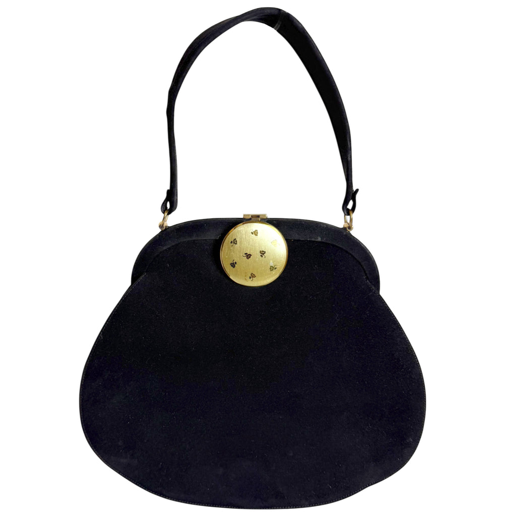 Vintage 1950s Handbag Suede-Finish w Gilt Floral Clasp Charmaine Montreal